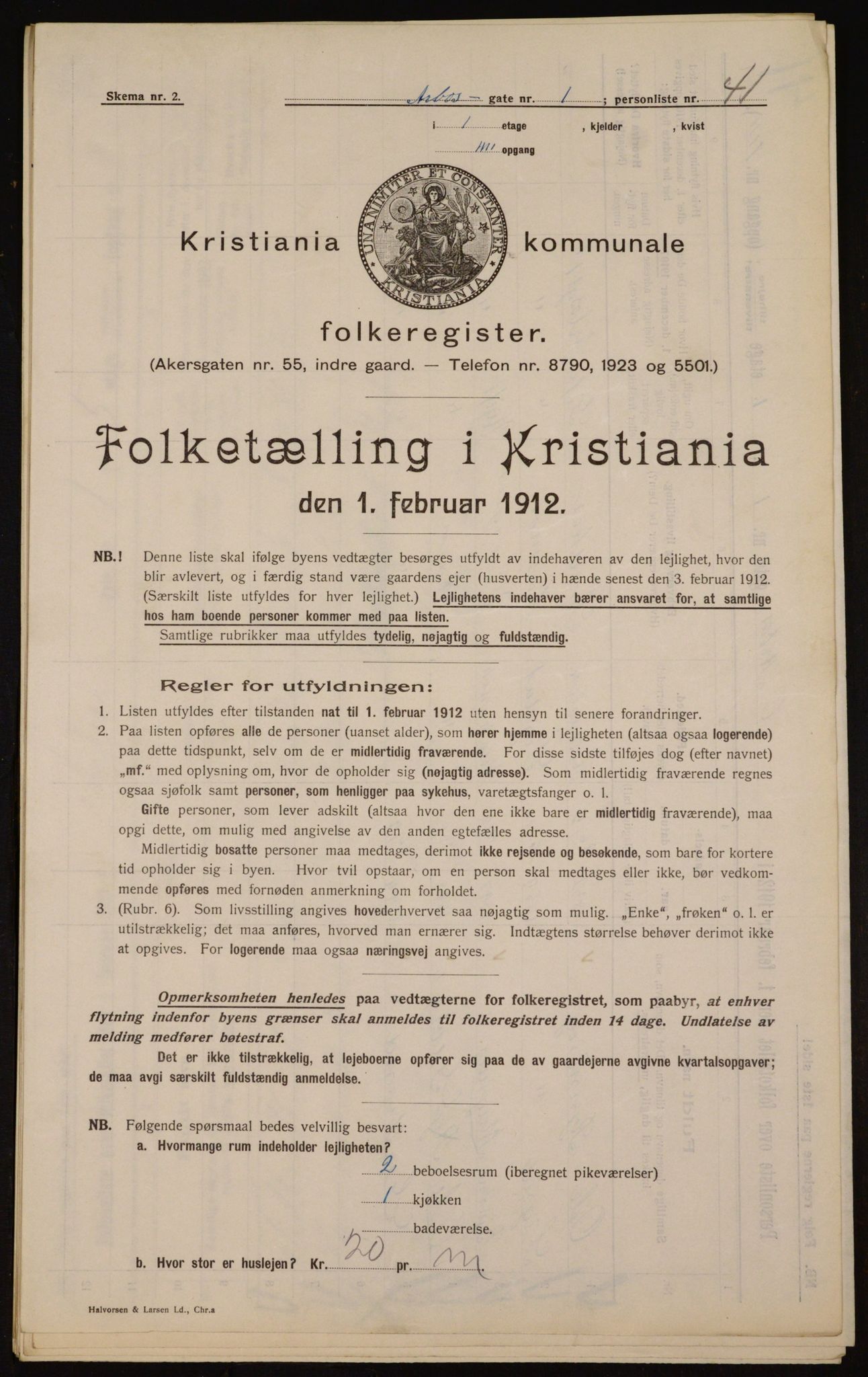 OBA, Kommunal folketelling 1.2.1912 for Kristiania, 1912, s. 1655