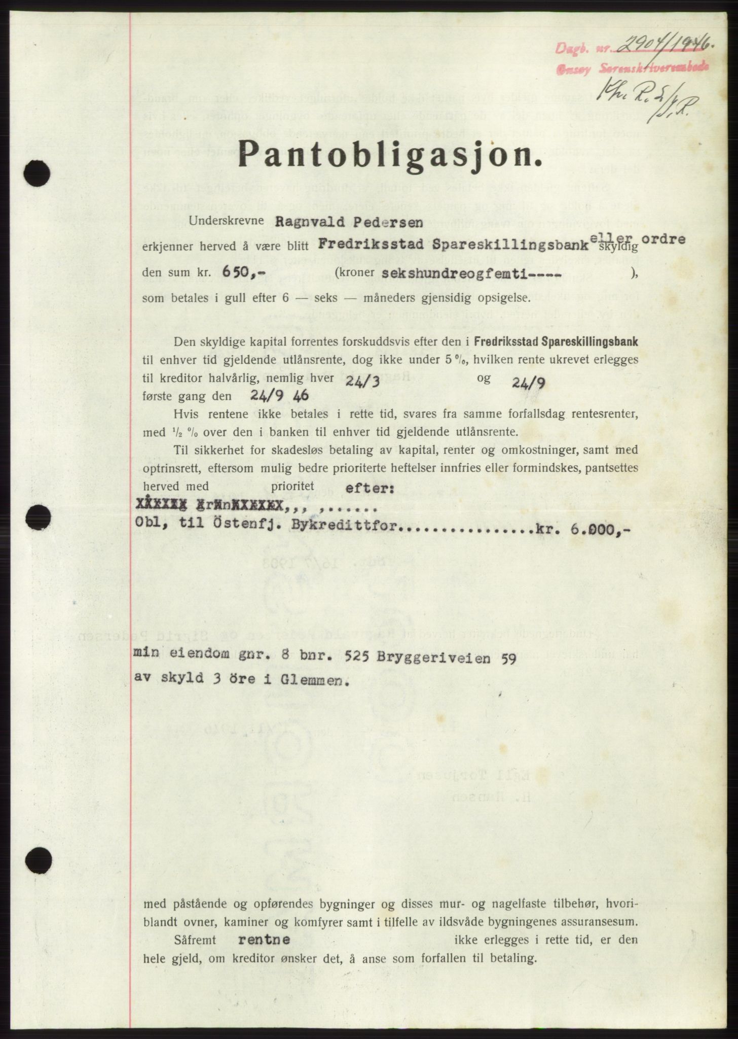 Onsøy sorenskriveri, SAO/A-10474/G/Ga/Gac/L0005: Pantebok nr. B 9-5, 1946-1947, Dagboknr: 2904/1946