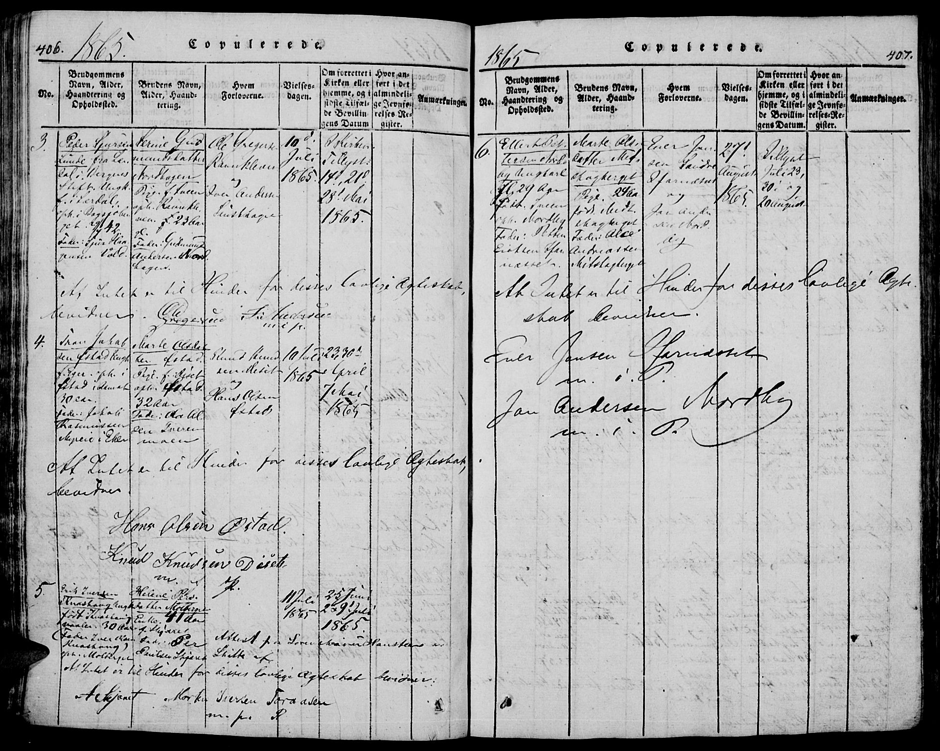 Trysil prestekontor, AV/SAH-PREST-046/H/Ha/Hab/L0005: Klokkerbok nr. 5, 1814-1877, s. 406-407