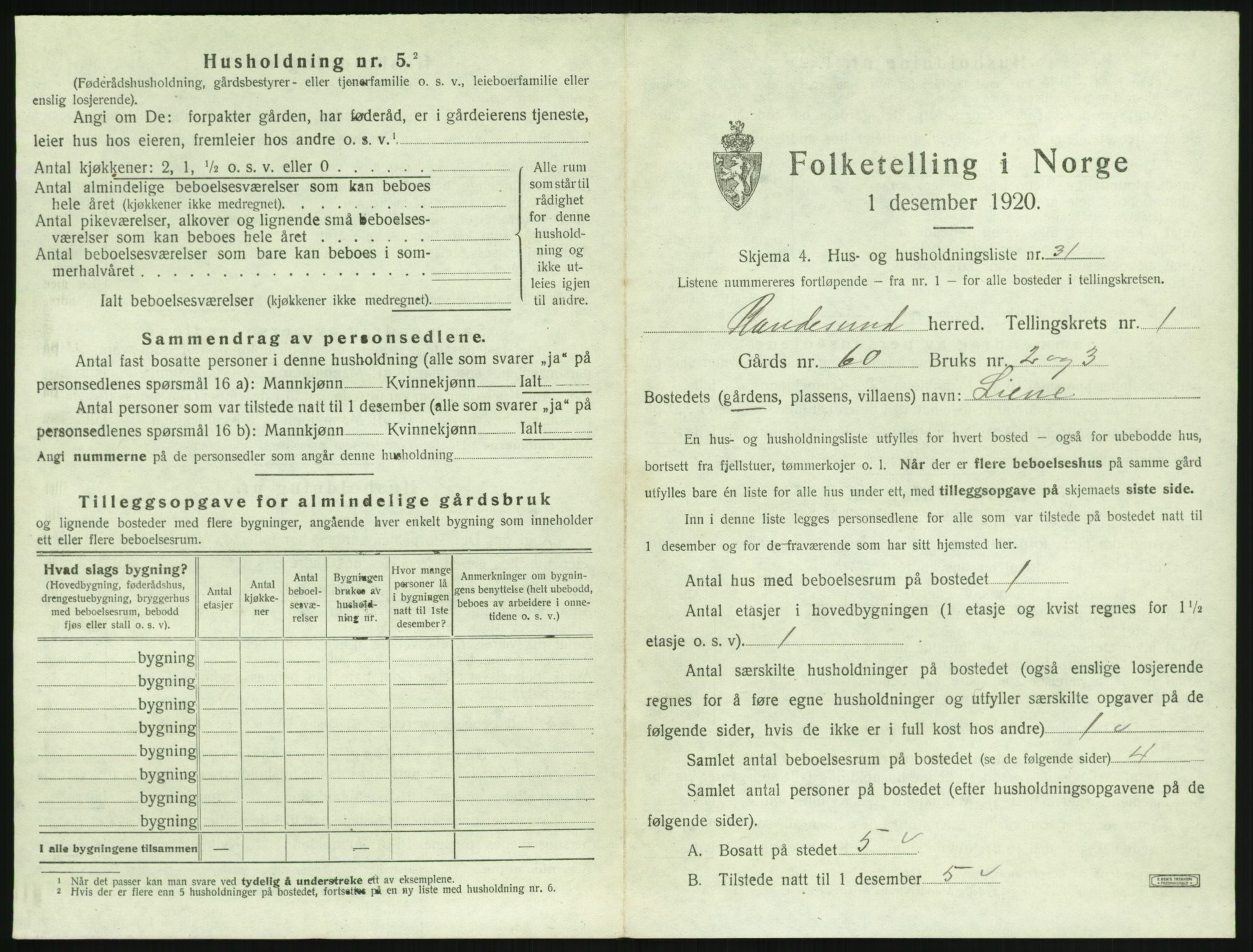 SAK, Folketelling 1920 for 1011 Randesund herred, 1920, s. 92