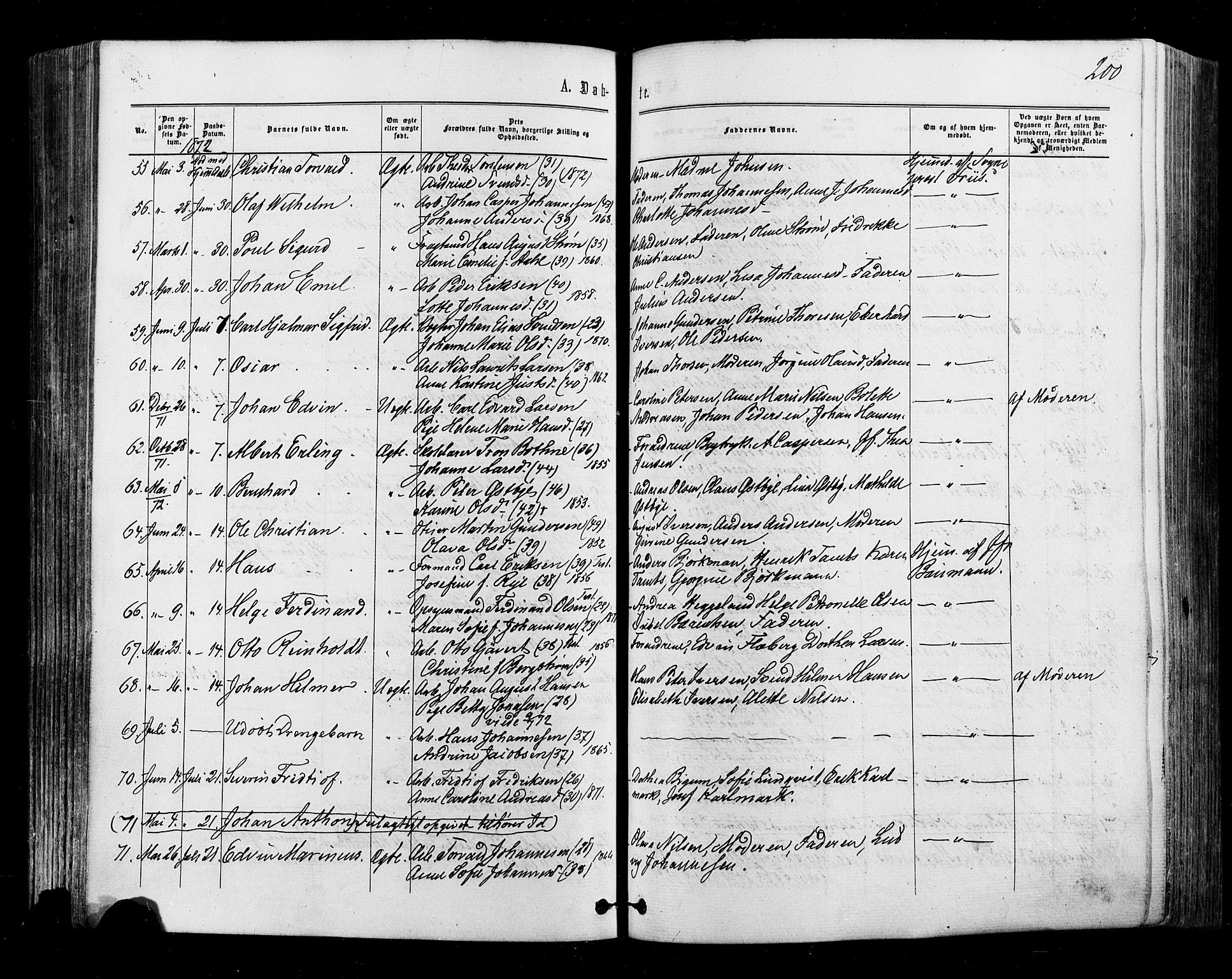 Halden prestekontor Kirkebøker, SAO/A-10909/F/Fa/L0009: Ministerialbok nr. I 9, 1866-1877, s. 200