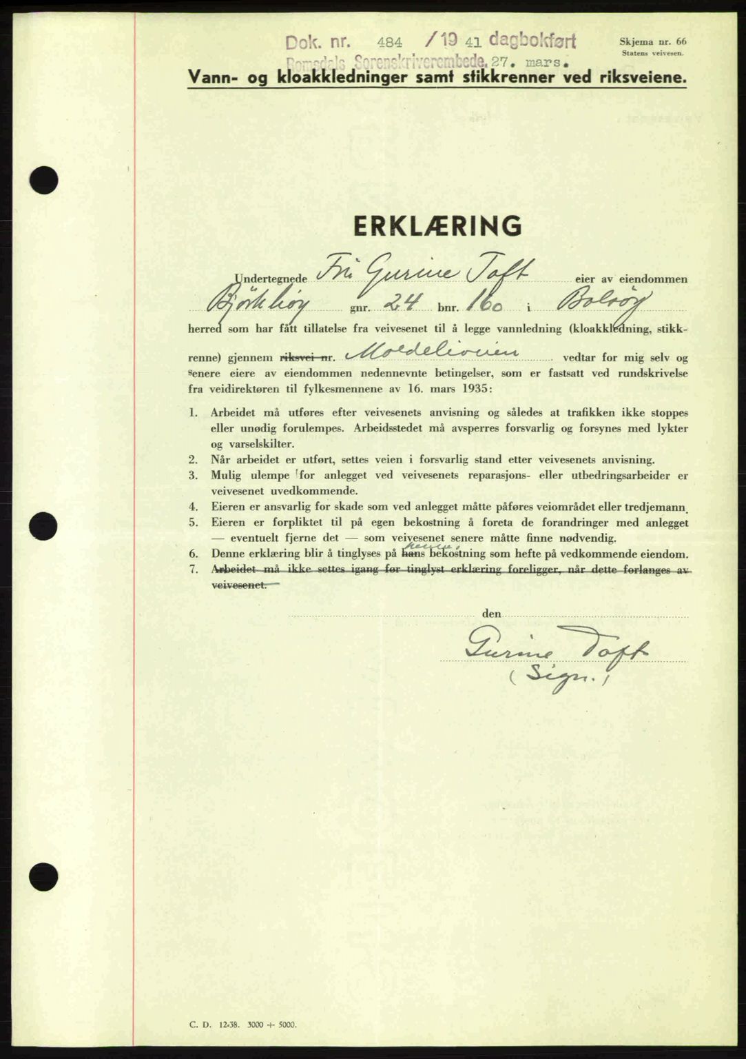 Romsdal sorenskriveri, SAT/A-4149/1/2/2C: Pantebok nr. A9, 1940-1941, Dagboknr: 484/1941