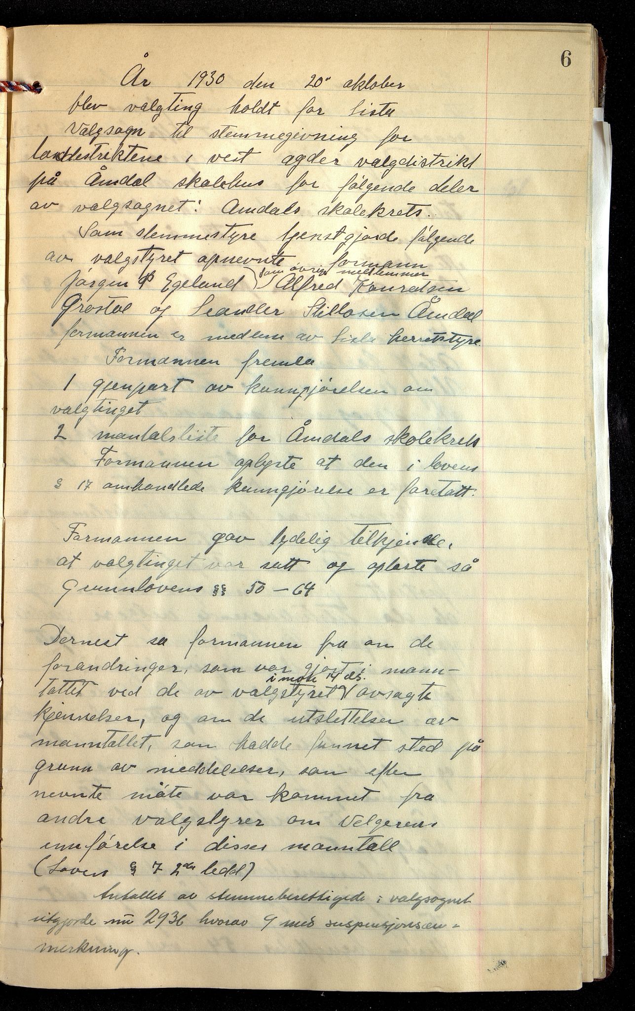 Lista kommune - Stemmestyret, ARKSOR/1003LI112/A/L0026: Møtebok Aamdal skolekrets, stortingsvalg (d), 1921-1989, s. 6a