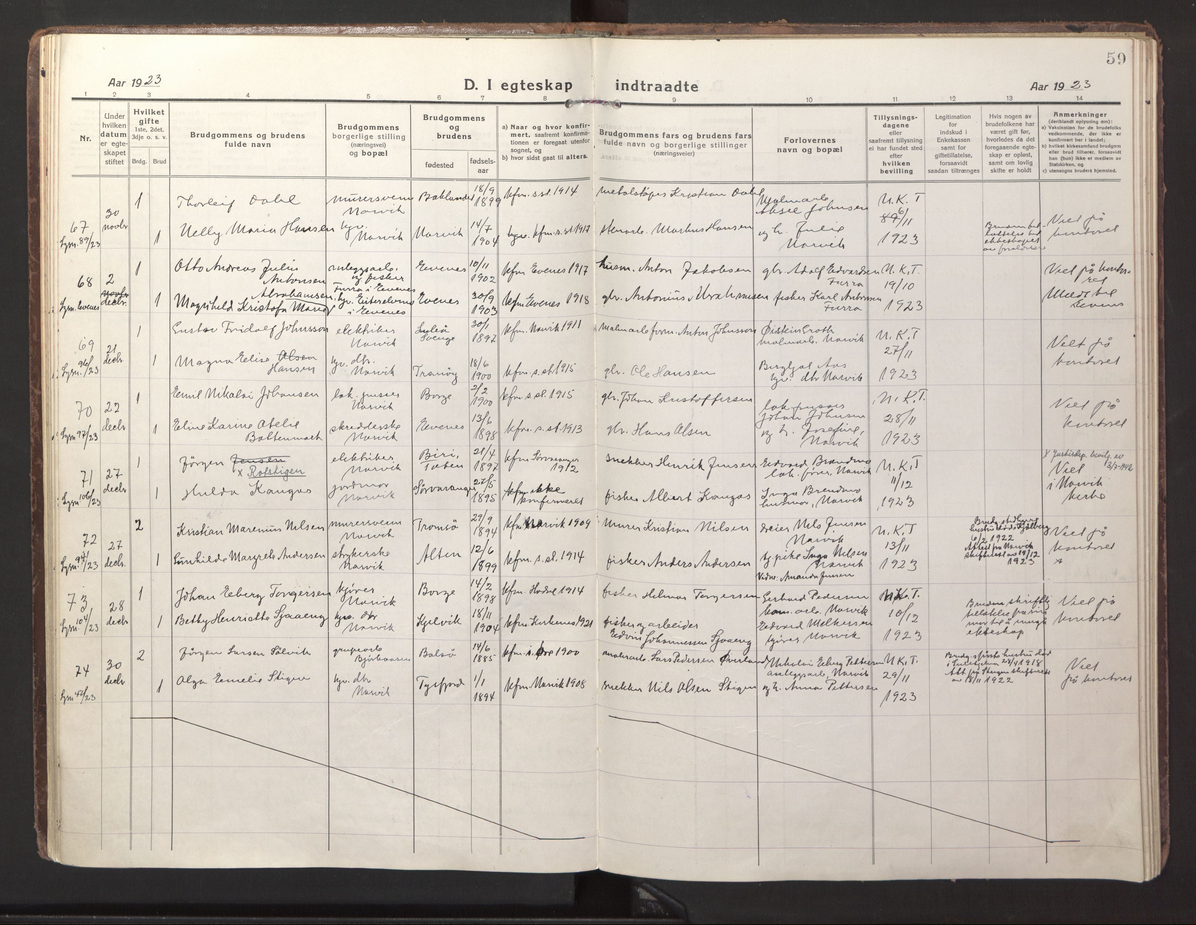 Ministerialprotokoller, klokkerbøker og fødselsregistre - Nordland, AV/SAT-A-1459/871/L1002: Ministerialbok nr. 871A18, 1917-1926, s. 59