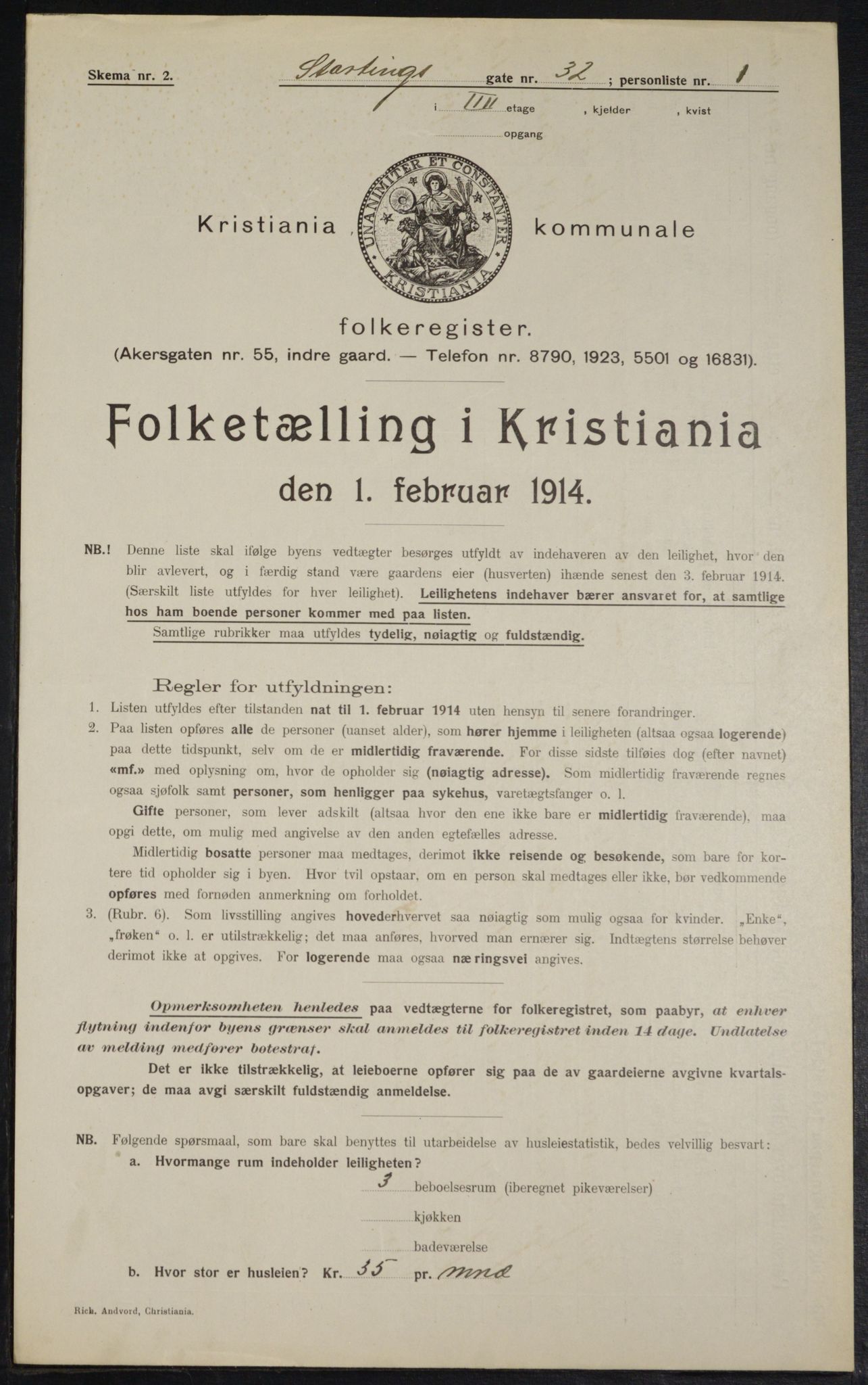 OBA, Kommunal folketelling 1.2.1914 for Kristiania, 1914, s. 104275