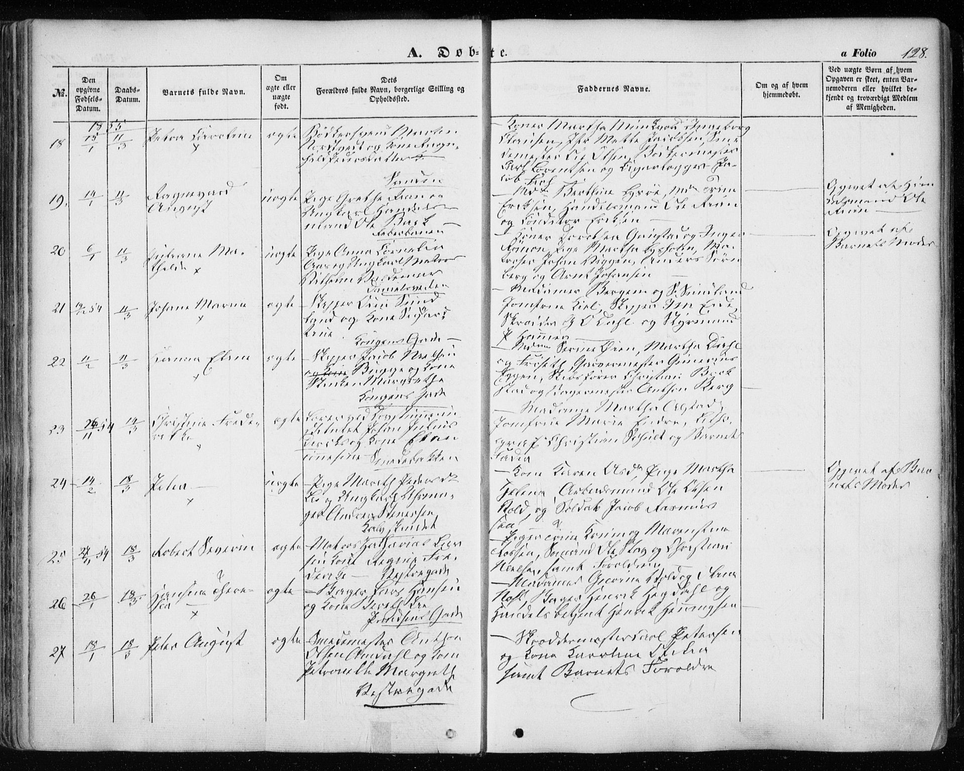 Ministerialprotokoller, klokkerbøker og fødselsregistre - Sør-Trøndelag, SAT/A-1456/601/L0051: Ministerialbok nr. 601A19, 1848-1857, s. 128