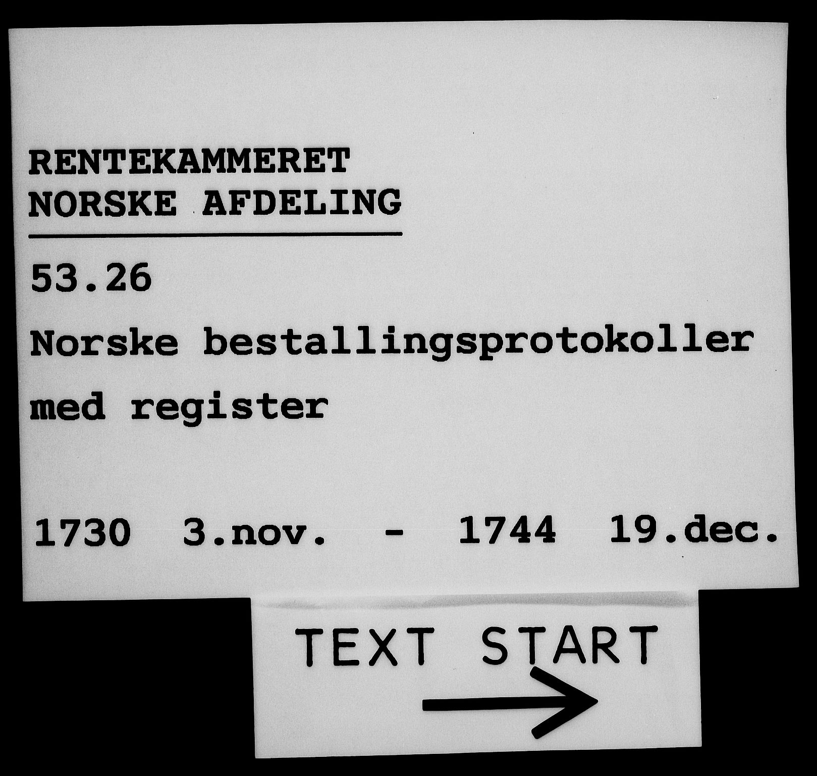 Rentekammeret, Kammerkanselliet, AV/RA-EA-3111/G/Gg/Gge/L0002: Norsk bestallingsprotokoll med register (merket RK 53.26), 1730-1744