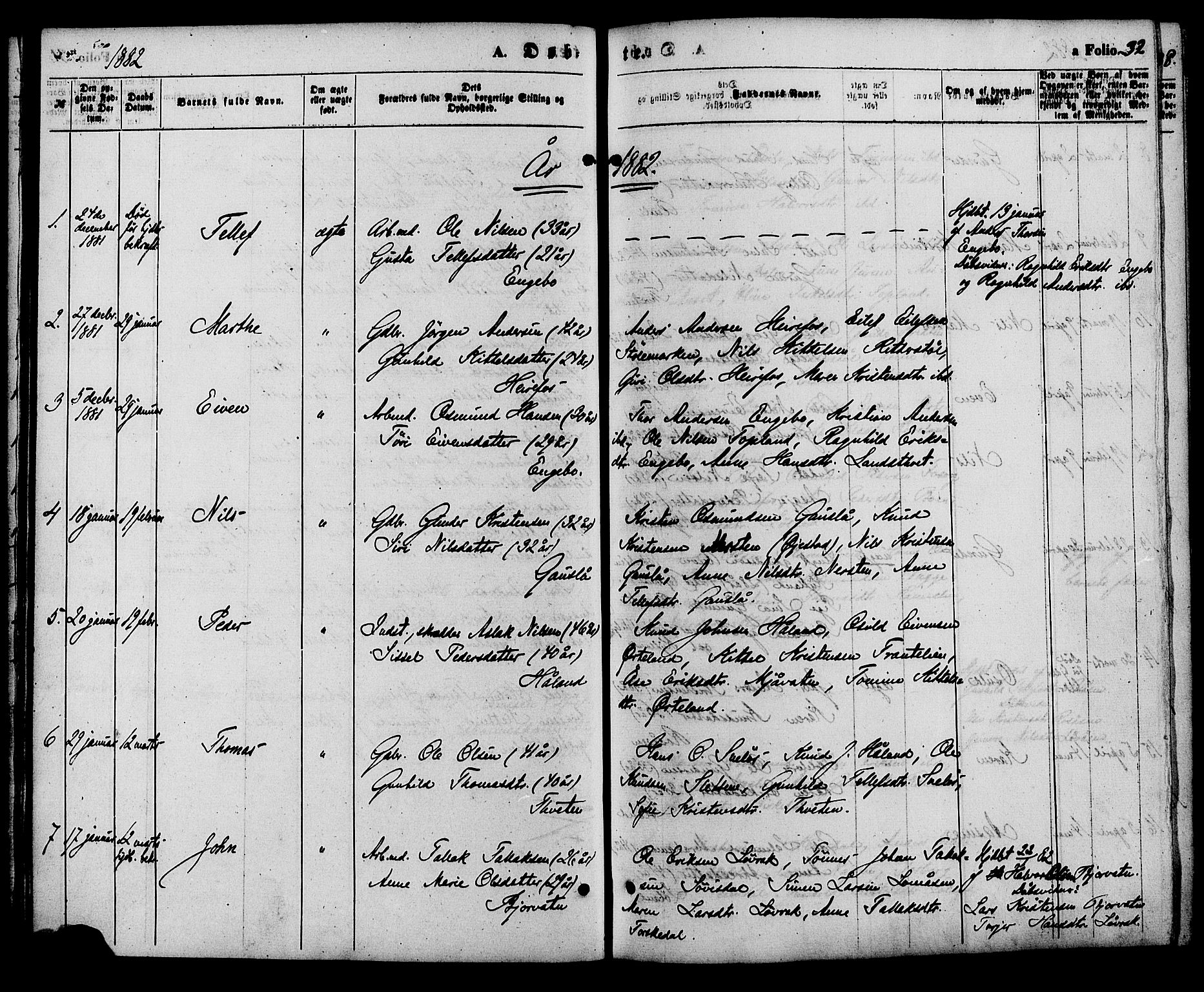 Herefoss sokneprestkontor, AV/SAK-1111-0019/F/Fa/Faa/L0002: Ministerialbok nr. A 2, 1861-1886, s. 32