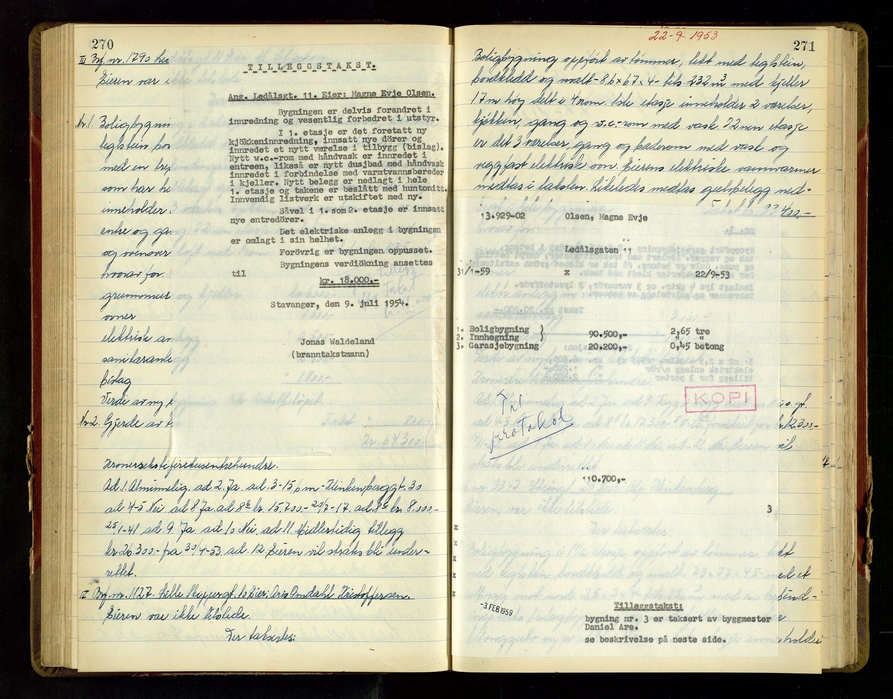 Norges Brannkasse Stavanger, AV/SAST-A-102143/F/Fd/L0040: Branntaksprotokoll nr. 51, 1952-1954, s. 270-271
