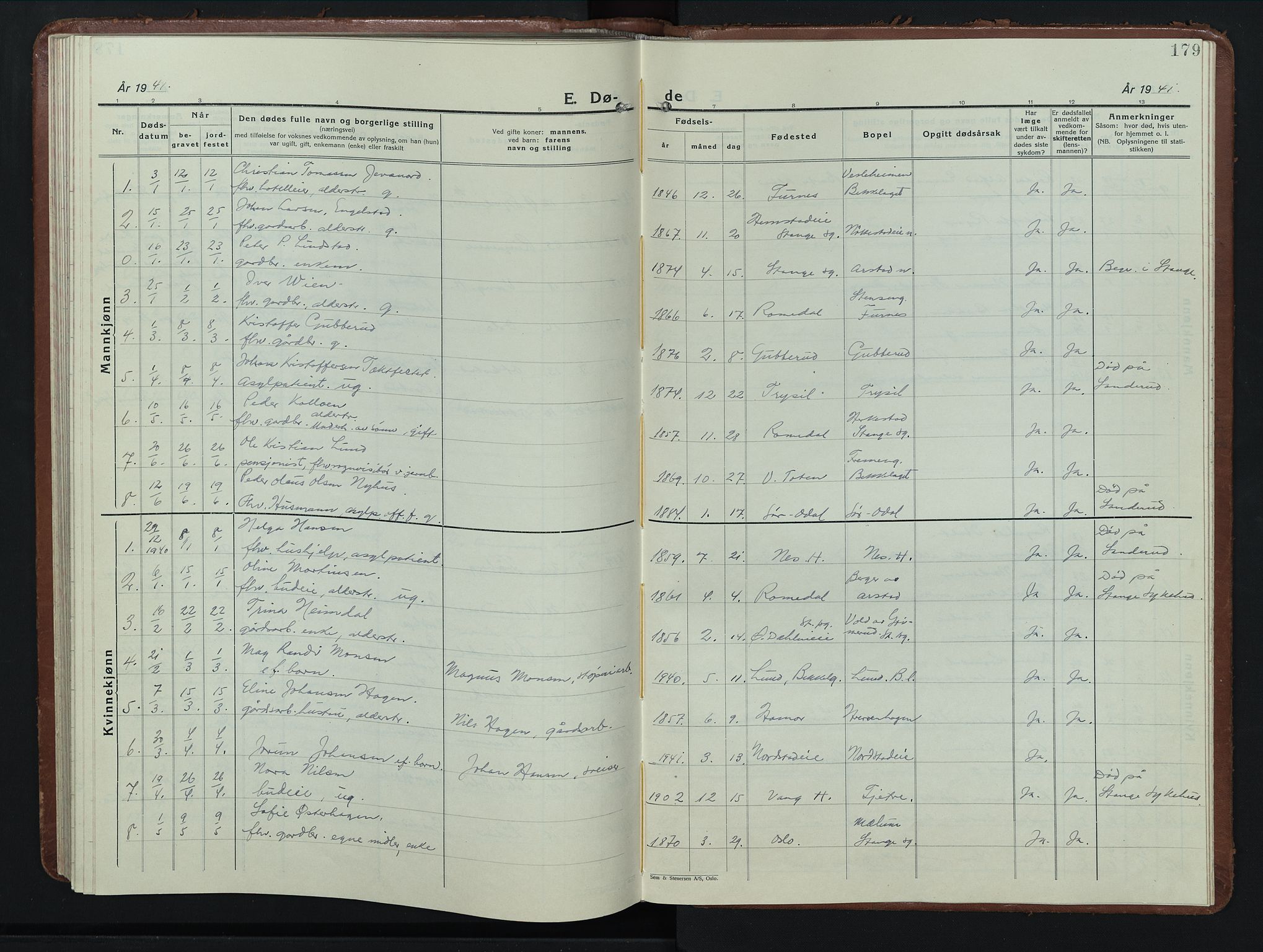Stange prestekontor, AV/SAH-PREST-002/L/L0019: Klokkerbok nr. 19, 1929-1947, s. 179