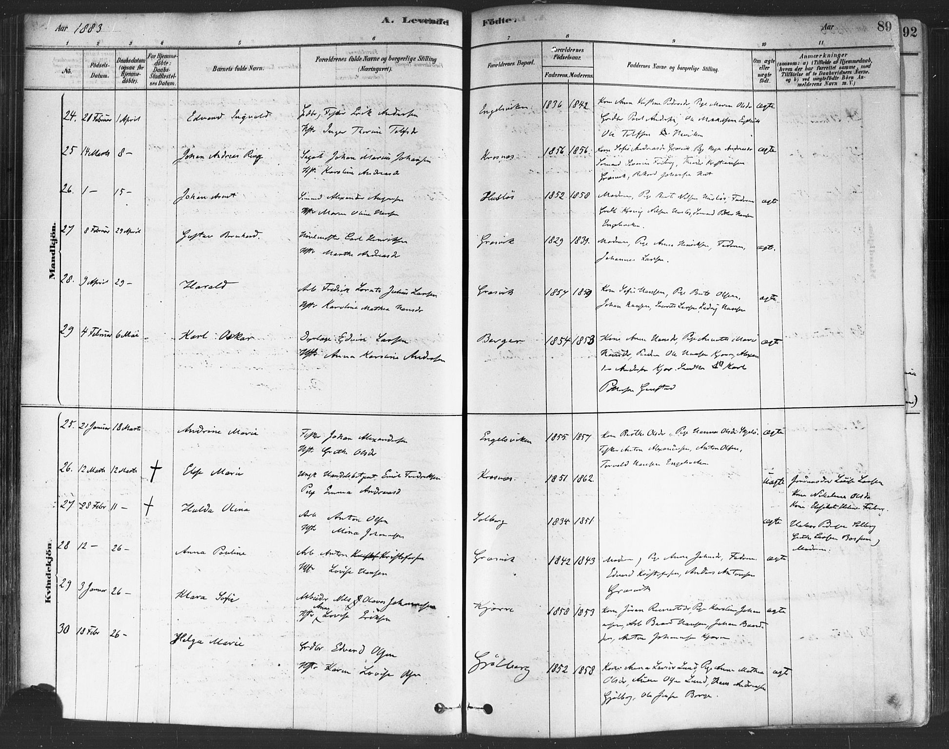 Onsøy prestekontor Kirkebøker, AV/SAO-A-10914/F/Fa/L0005: Ministerialbok nr. I 5, 1878-1898, s. 89