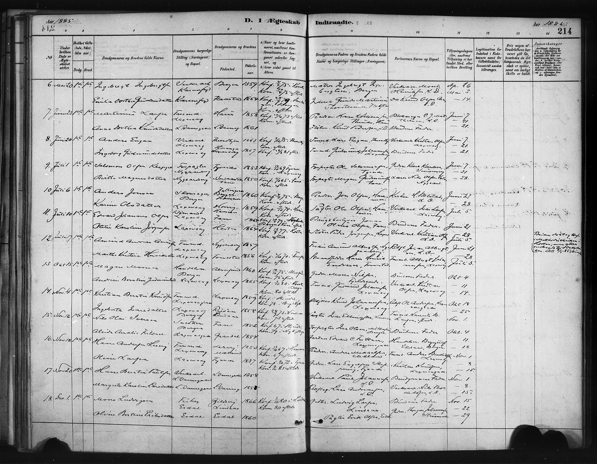 Askøy Sokneprestembete, AV/SAB-A-74101/H/Ha/Haa/Haae/L0002: Ministerialbok nr. E 2, 1878-1891, s. 214