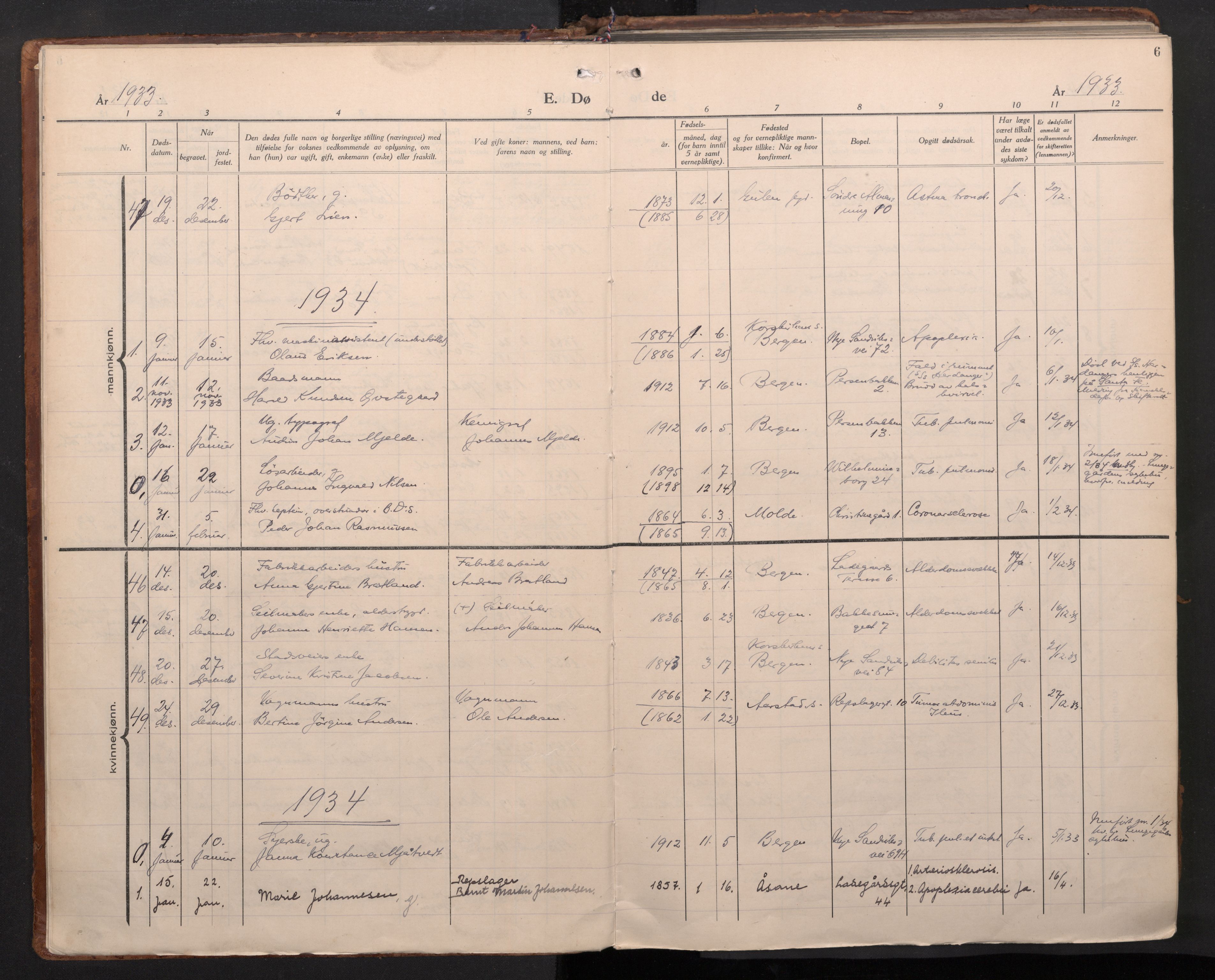 Sandviken Sokneprestembete, AV/SAB-A-77601/H/Ha/L0020: Ministerialbok nr. E 3, 1933-1962, s. 6