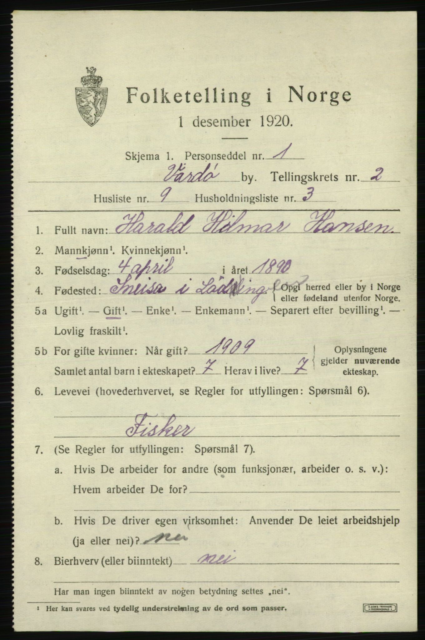 SATØ, Folketelling 1920 for 2002 Vardø kjøpstad, 1920, s. 5862