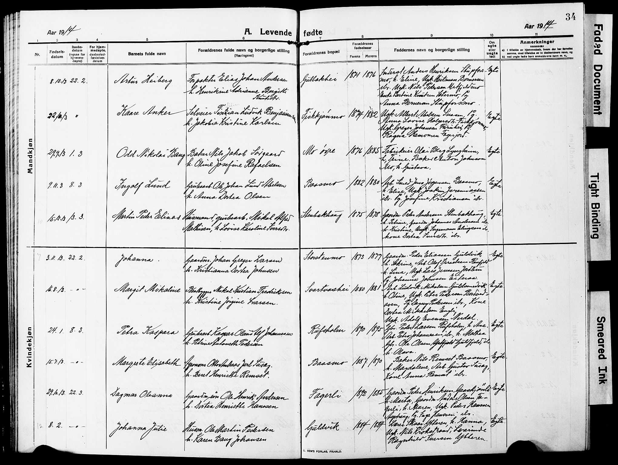 Ministerialprotokoller, klokkerbøker og fødselsregistre - Nordland, AV/SAT-A-1459/827/L0423: Klokkerbok nr. 827C12, 1912-1930, s. 34