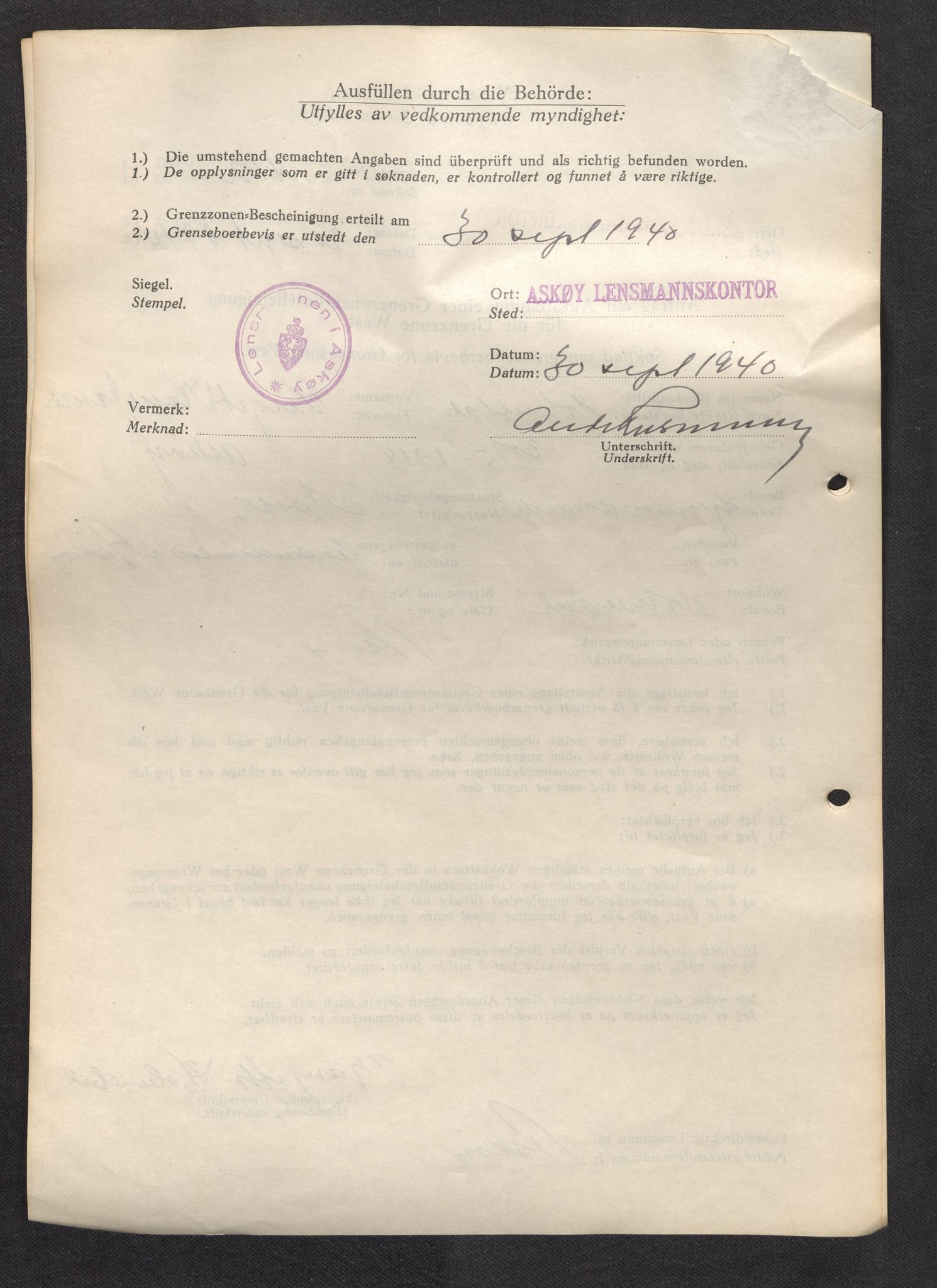 Lensmannen i Askøy, SAB/A-31001/0026/L0003: Søknader om grensebuarbevis 1 - 425, 1940, s. 823