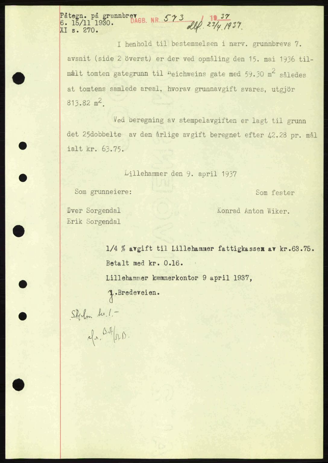 Sør-Gudbrandsdal tingrett, SAH/TING-004/H/Hb/Hbd/L0002: Pantebok nr. A2, 1936-1937, Dagboknr: 573/1937