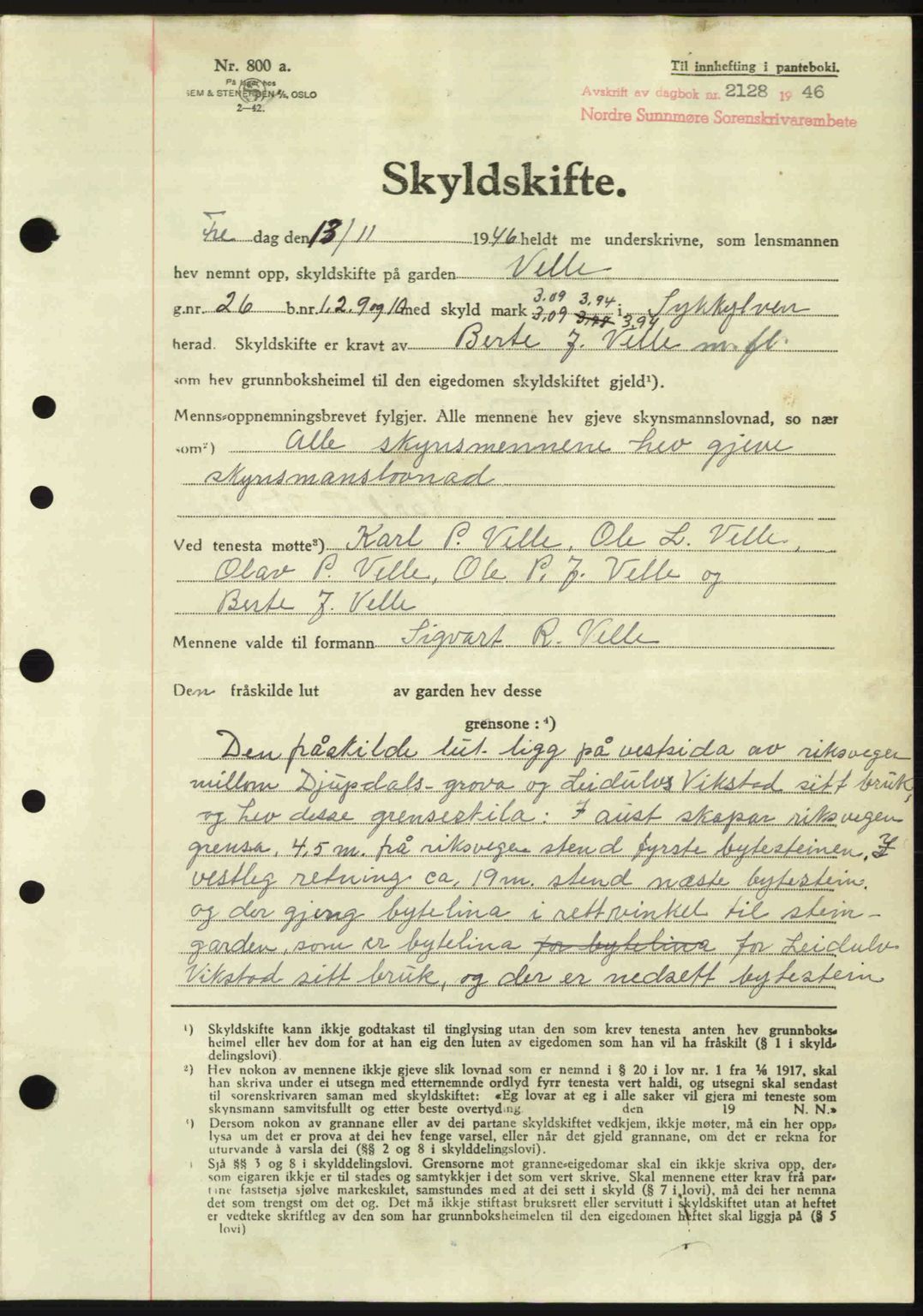 Nordre Sunnmøre sorenskriveri, AV/SAT-A-0006/1/2/2C/2Ca: Pantebok nr. A23, 1946-1947, Dagboknr: 2128/1946