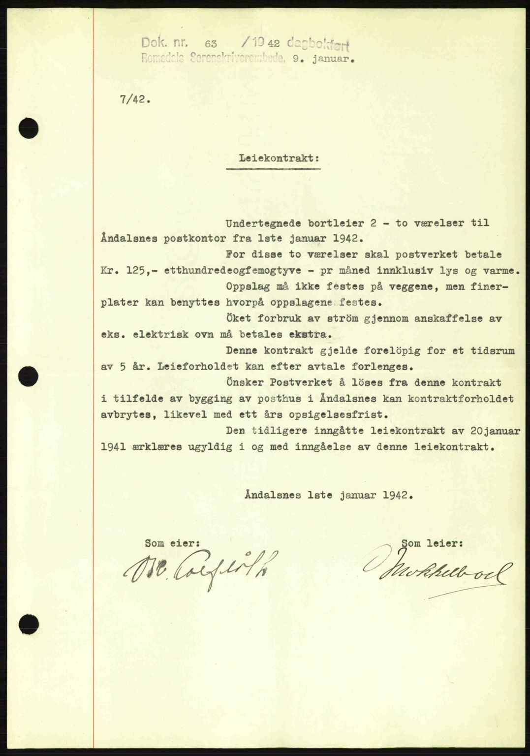 Romsdal sorenskriveri, SAT/A-4149/1/2/2C: Pantebok nr. B2, 1939-1945, Dagboknr: 63/1942