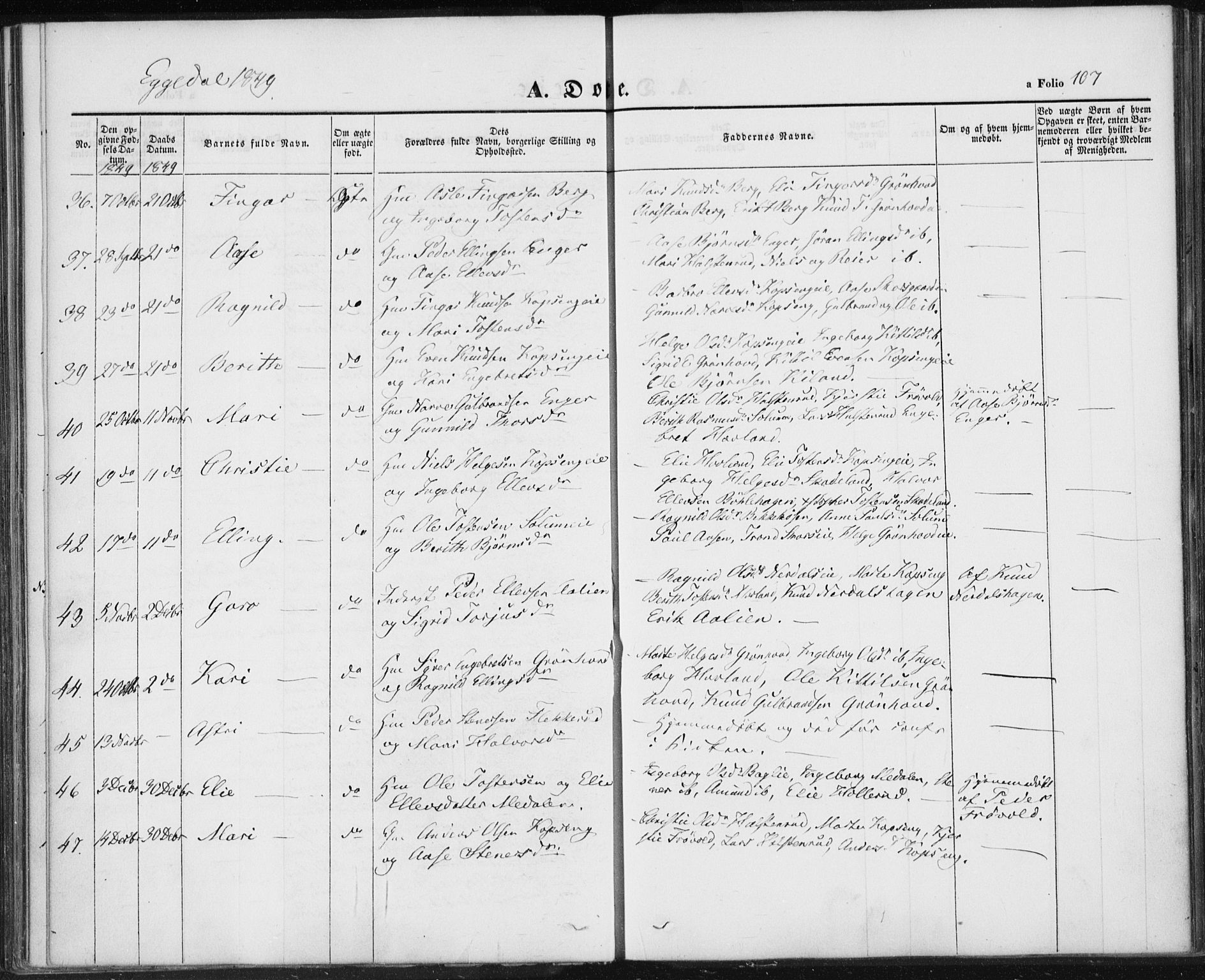 Sigdal kirkebøker, AV/SAKO-A-245/F/Fa/L0007: Ministerialbok nr. I 7, 1844-1849, s. 107