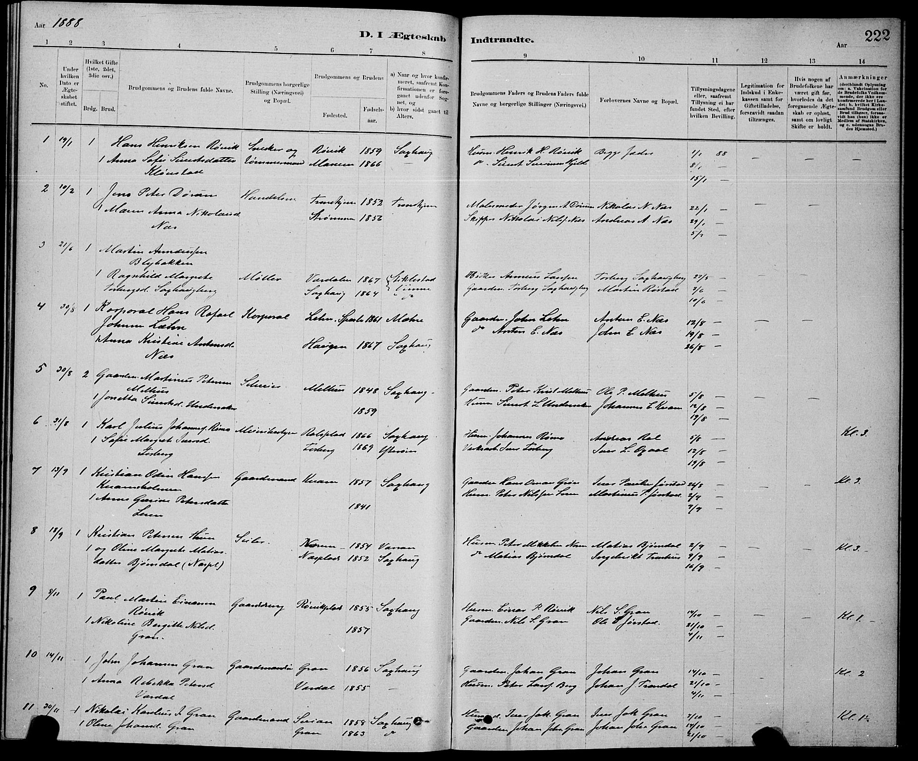 Ministerialprotokoller, klokkerbøker og fødselsregistre - Nord-Trøndelag, AV/SAT-A-1458/730/L0301: Klokkerbok nr. 730C04, 1880-1897, s. 222