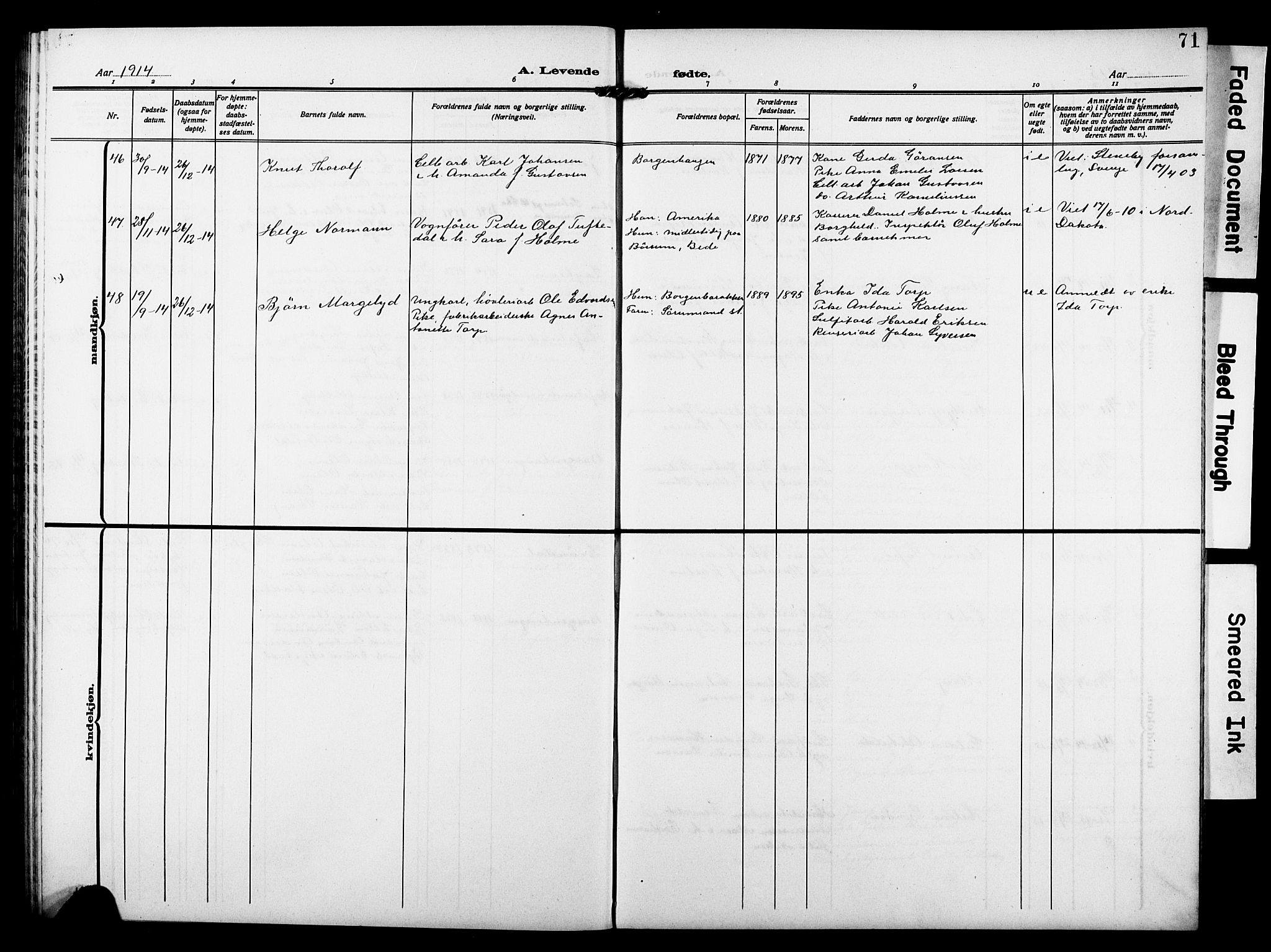 Skjeberg prestekontor Kirkebøker, AV/SAO-A-10923/G/Gd/L0001: Klokkerbok nr. IV 1, 1907-1917, s. 71