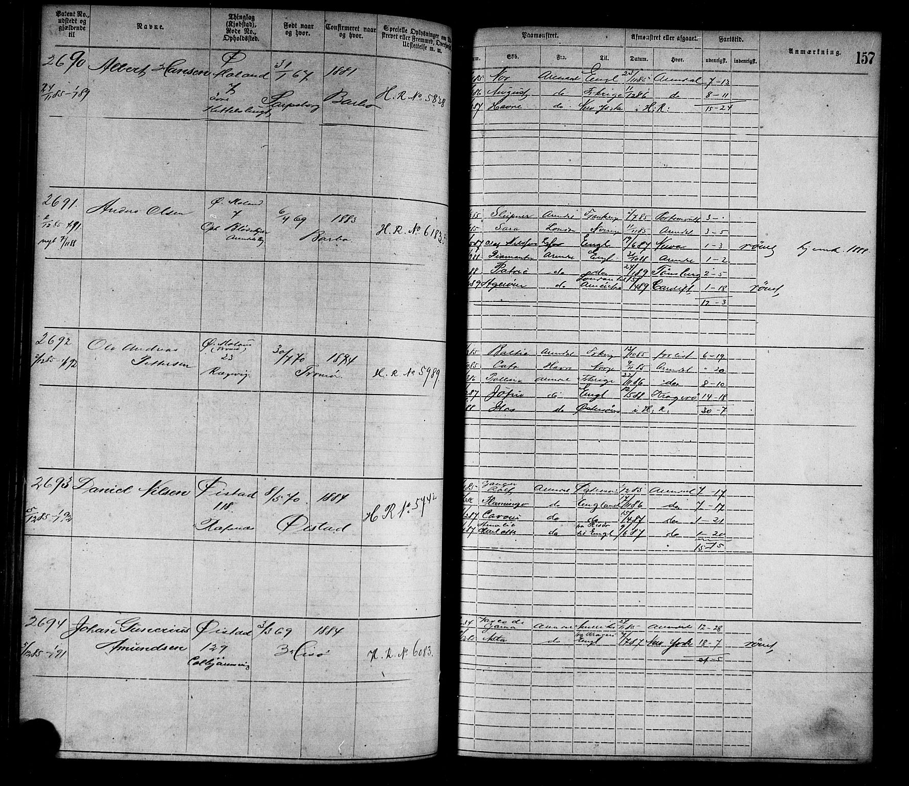 Arendal mønstringskrets, SAK/2031-0012/F/Fa/L0003: Annotasjonsrulle nr 1911-3827 med register, S-3, 1880-1892, s. 186