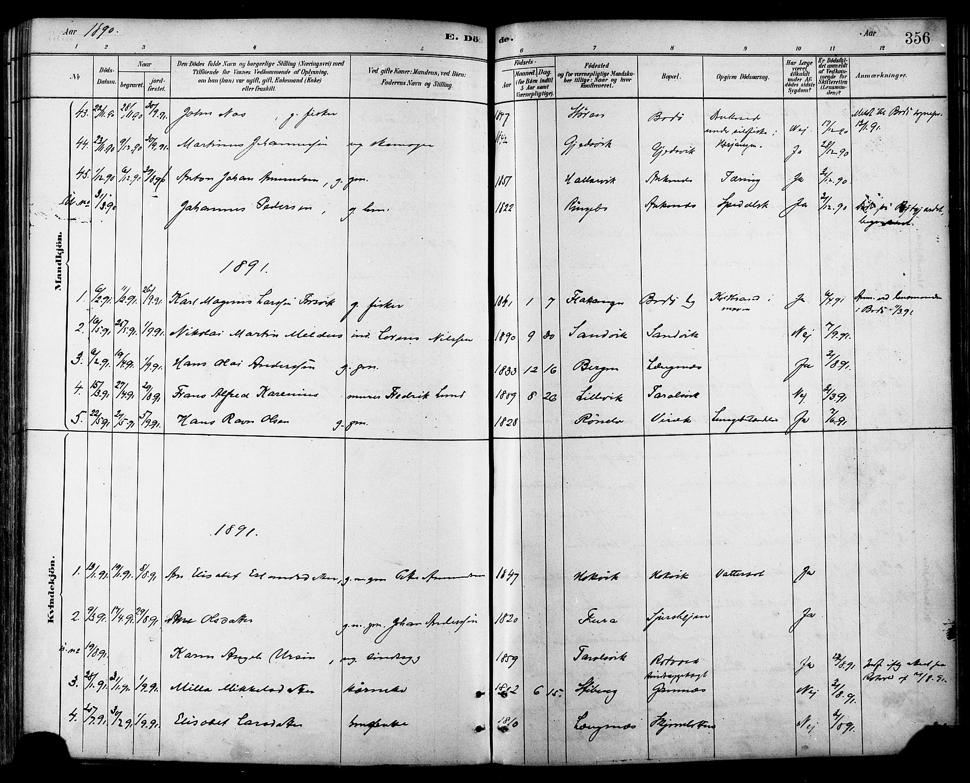 Ministerialprotokoller, klokkerbøker og fødselsregistre - Nordland, AV/SAT-A-1459/866/L0938: Ministerialbok nr. 866A01, 1879-1893, s. 356