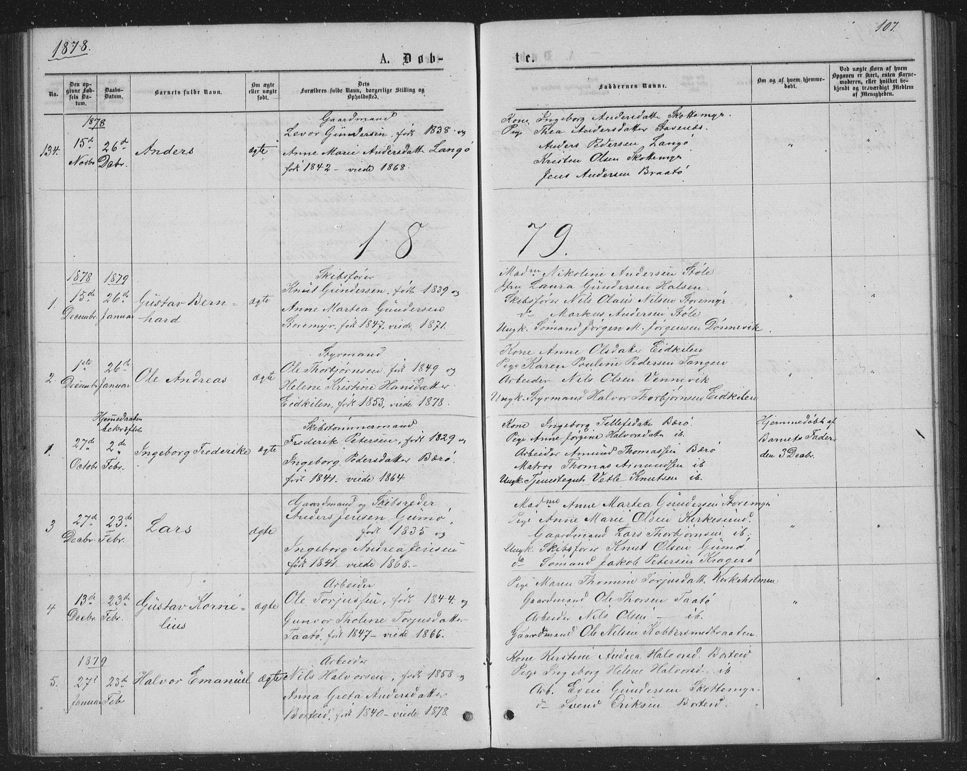 Skåtøy kirkebøker, AV/SAKO-A-304/G/Ga/L0002: Klokkerbok nr. I 2, 1872-1884, s. 107