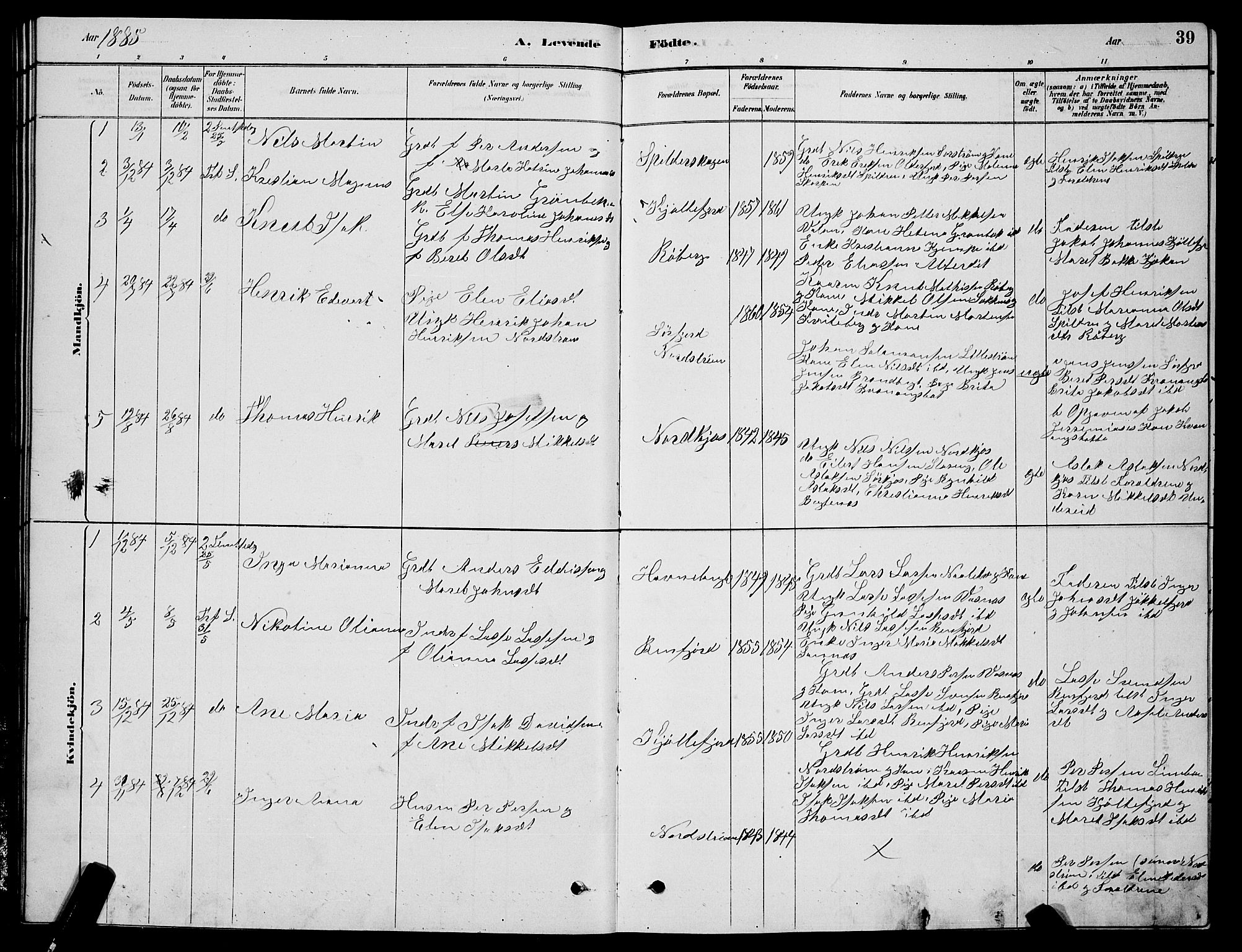 Skjervøy sokneprestkontor, AV/SATØ-S-1300/H/Ha/Hab/L0015klokker: Klokkerbok nr. 15, 1878-1890, s. 39