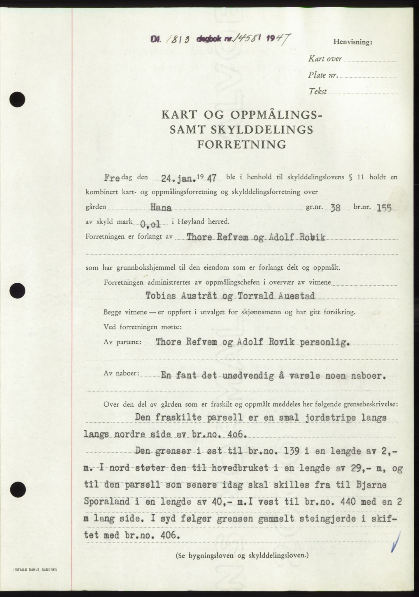 Jæren sorenskriveri, SAST/A-100310/03/G/Gba/L0094: Pantebok, 1947-1947, Dagboknr: 1458/1947