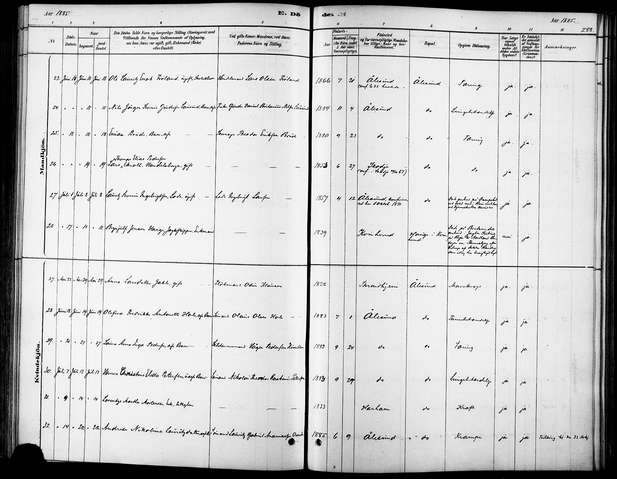 Ministerialprotokoller, klokkerbøker og fødselsregistre - Møre og Romsdal, AV/SAT-A-1454/529/L0454: Ministerialbok nr. 529A04, 1878-1885, s. 288