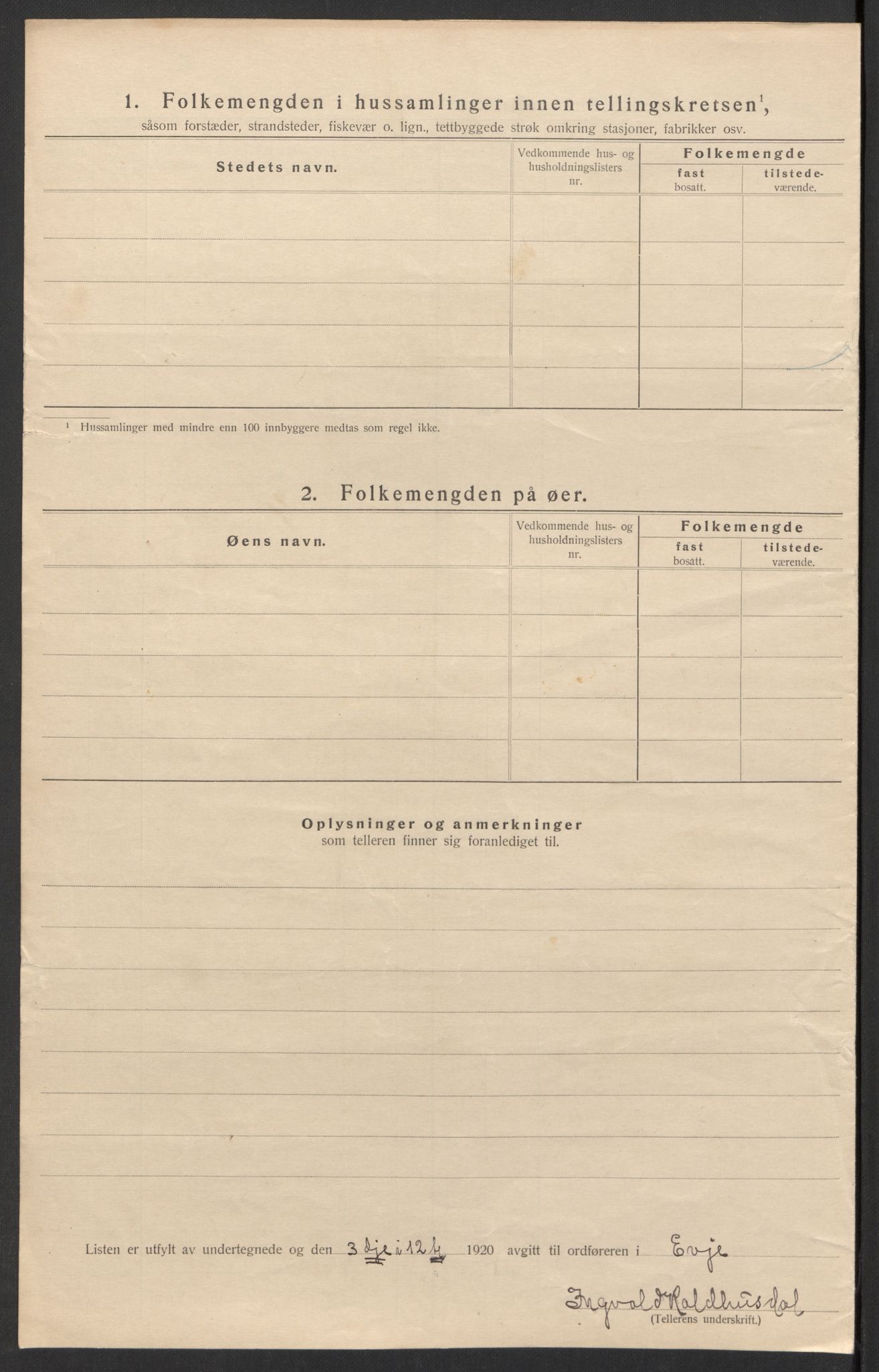 SAK, Folketelling 1920 for 0937 Evje herred, 1920, s. 19