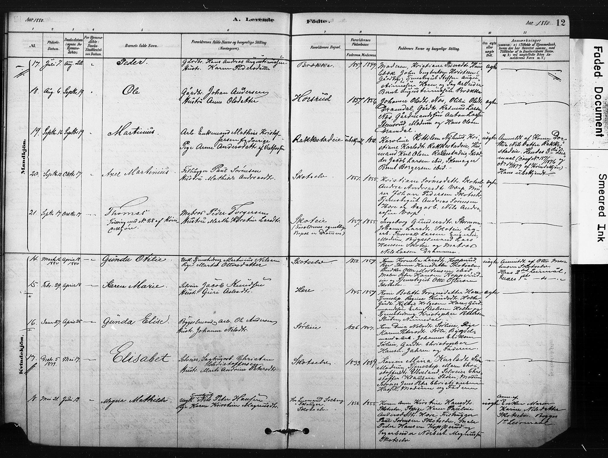 Eiker kirkebøker, AV/SAKO-A-4/F/Fc/L0001: Ministerialbok nr. III 1, 1878-1889, s. 12