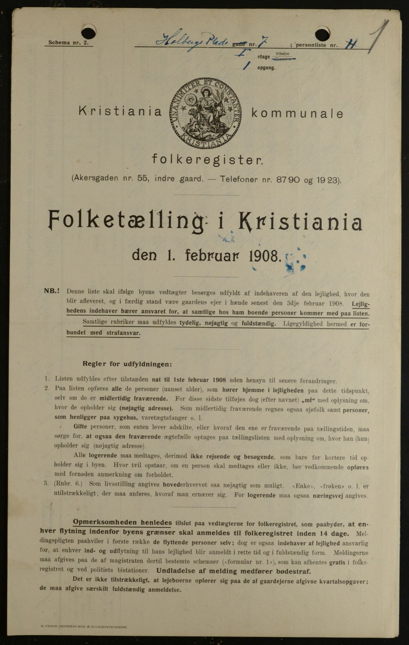 OBA, Kommunal folketelling 1.2.1908 for Kristiania kjøpstad, 1908, s. 36533