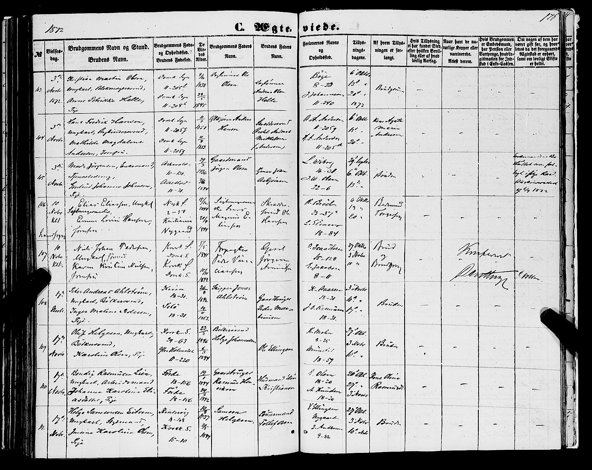 Domkirken sokneprestembete, AV/SAB-A-74801/H/Haa/L0034: Ministerialbok nr. D 2, 1853-1874, s. 176