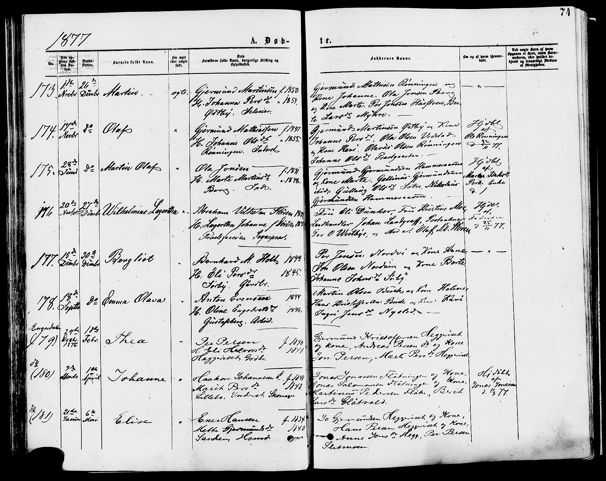 Trysil prestekontor, AV/SAH-PREST-046/H/Ha/Haa/L0007: Ministerialbok nr. 7, 1874-1880, s. 74