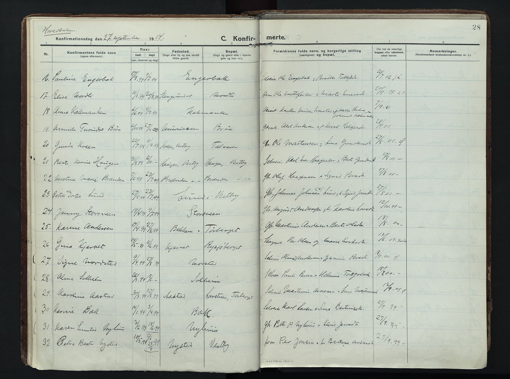 Trysil prestekontor, AV/SAH-PREST-046/H/Ha/Haa/L0014: Ministerialbok nr. 14, 1912-1923, s. 28