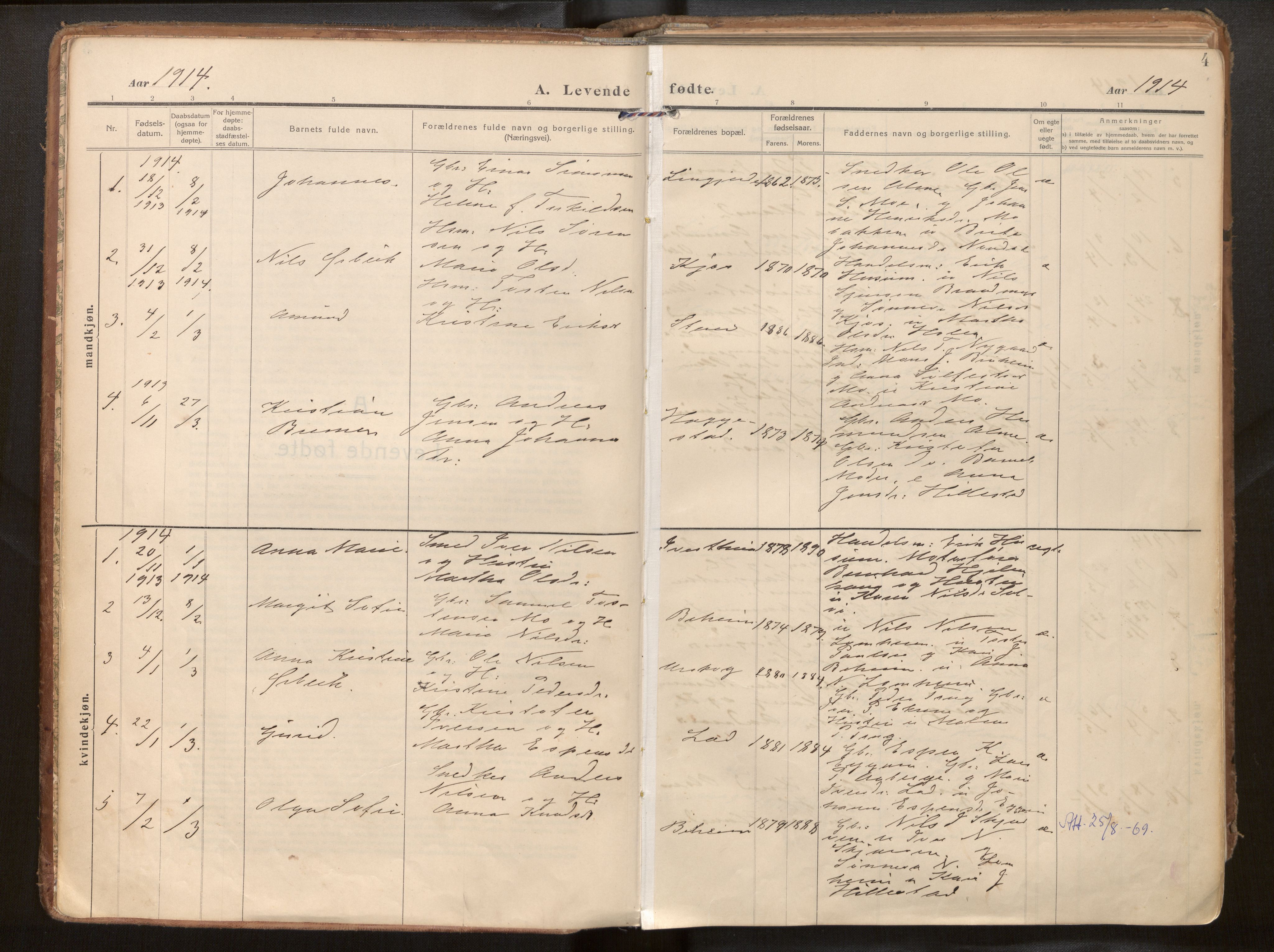 Hafslo sokneprestembete, AV/SAB-A-80301/H/Haa/Haab/L0002: Ministerialbok nr. B 2, 1914-1951, s. 4
