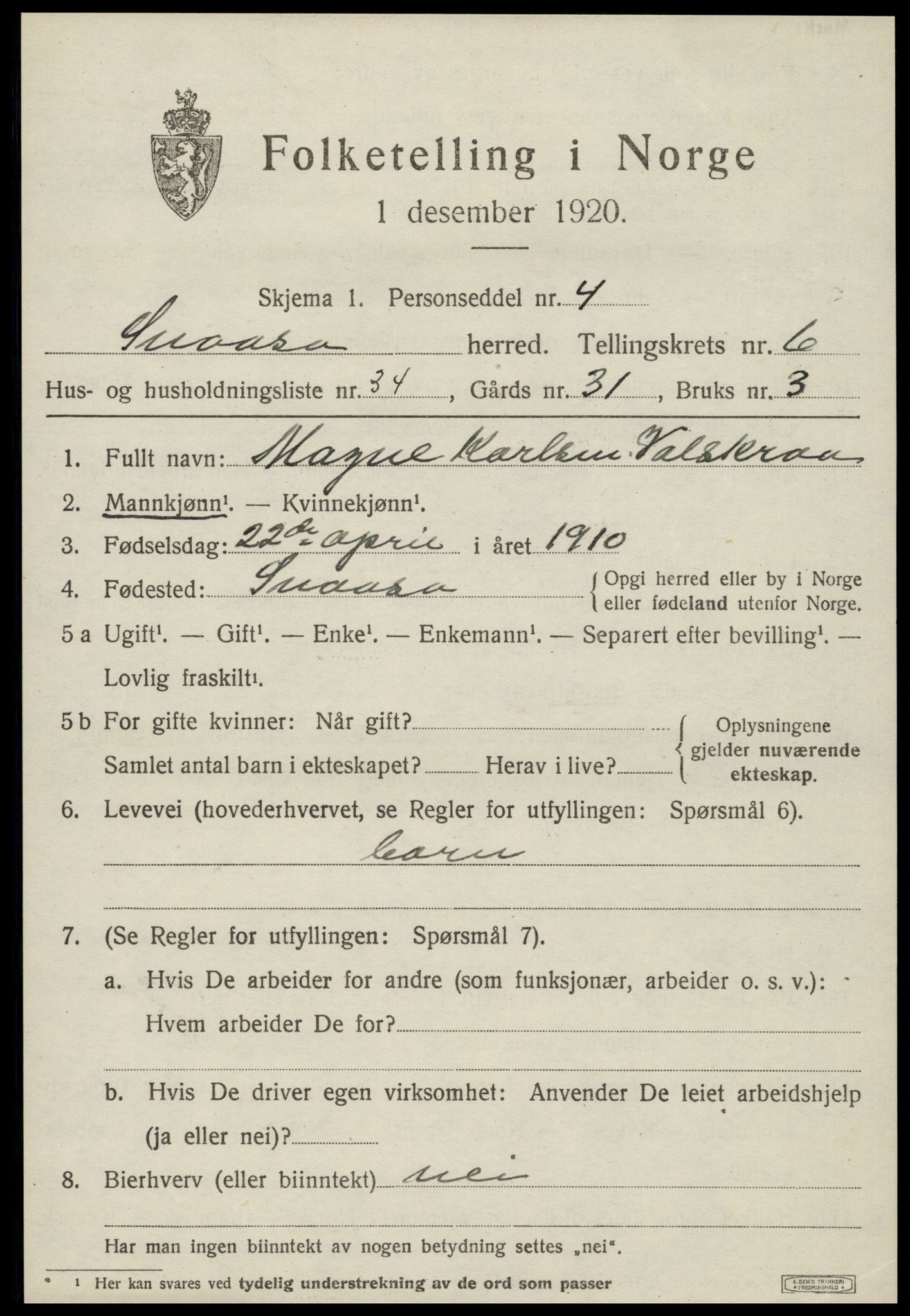 SAT, Folketelling 1920 for 1736 Snåsa herred, 1920, s. 2920