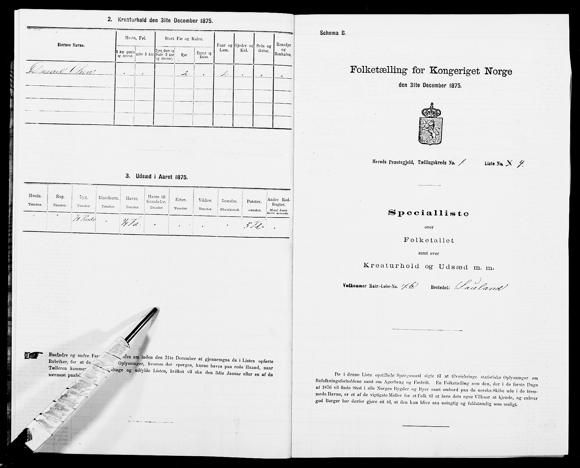 SAK, Folketelling 1875 for 1039P Herad prestegjeld, 1875, s. 48