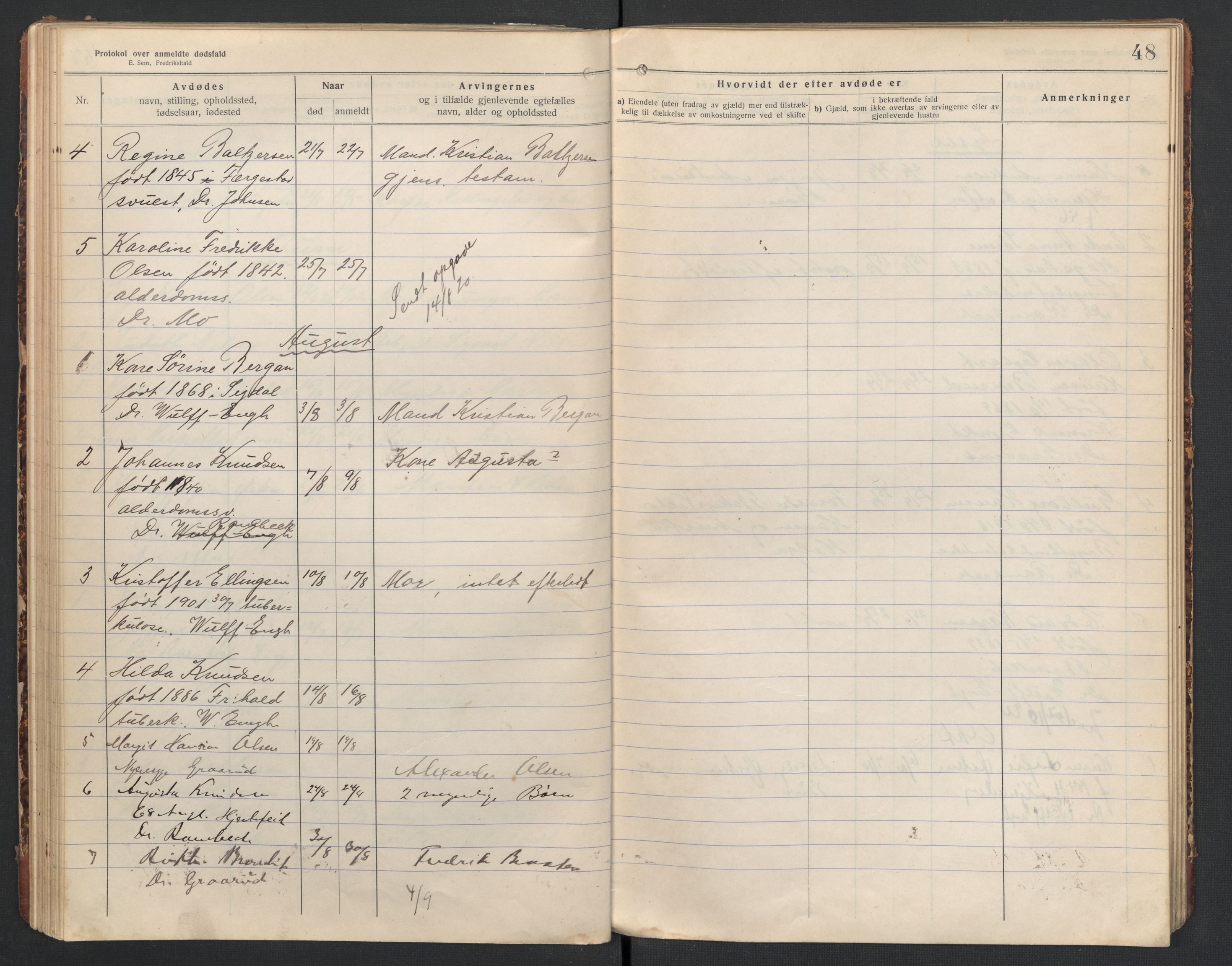 Hurum lensmannskontor, AV/SAKO-A-505/H/Ha/L0002: Dødsfallsprotokoll, 1916-1925, s. 48