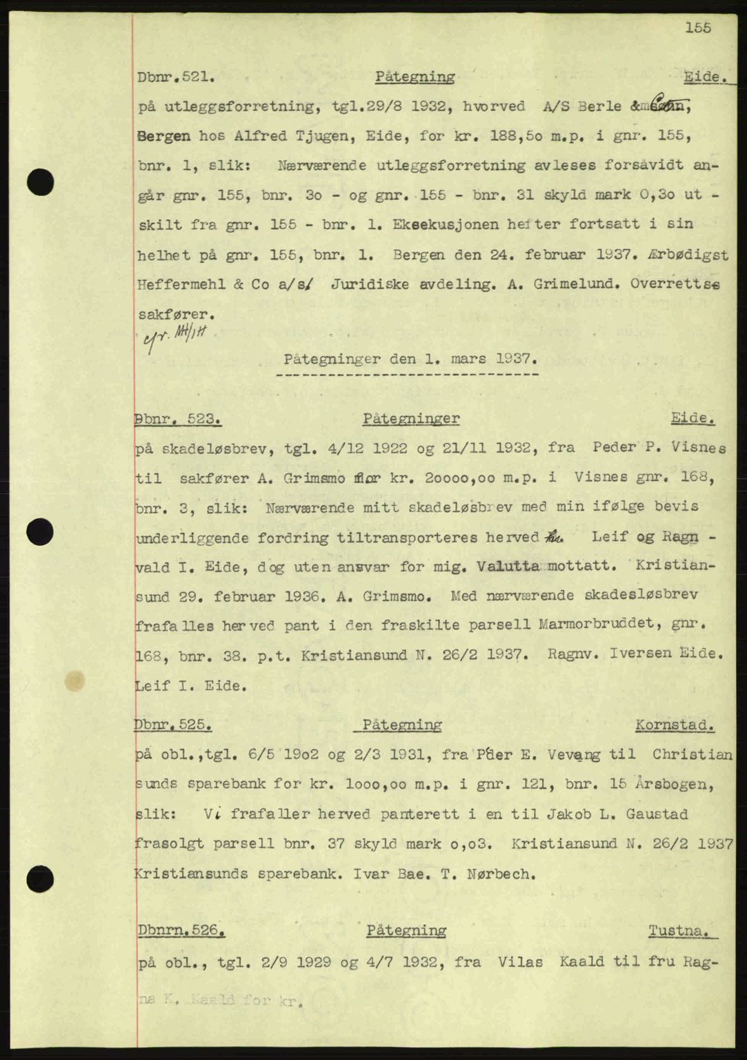Nordmøre sorenskriveri, SAT/A-4132/1/2/2Ca: Pantebok nr. C80, 1936-1939, Dagboknr: 523/1937