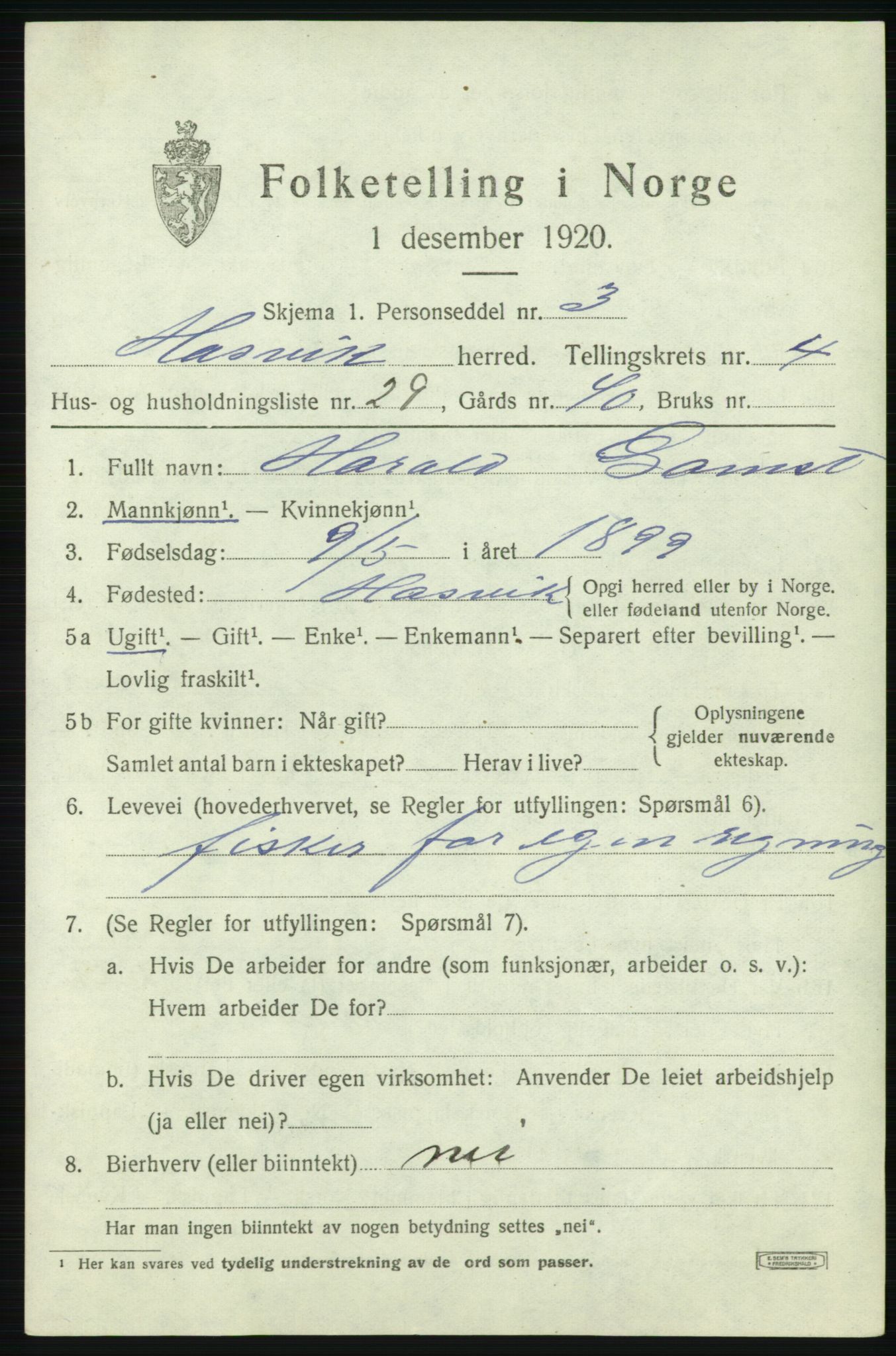 SATØ, Folketelling 1920 for 2015 Hasvik herred, 1920, s. 2113
