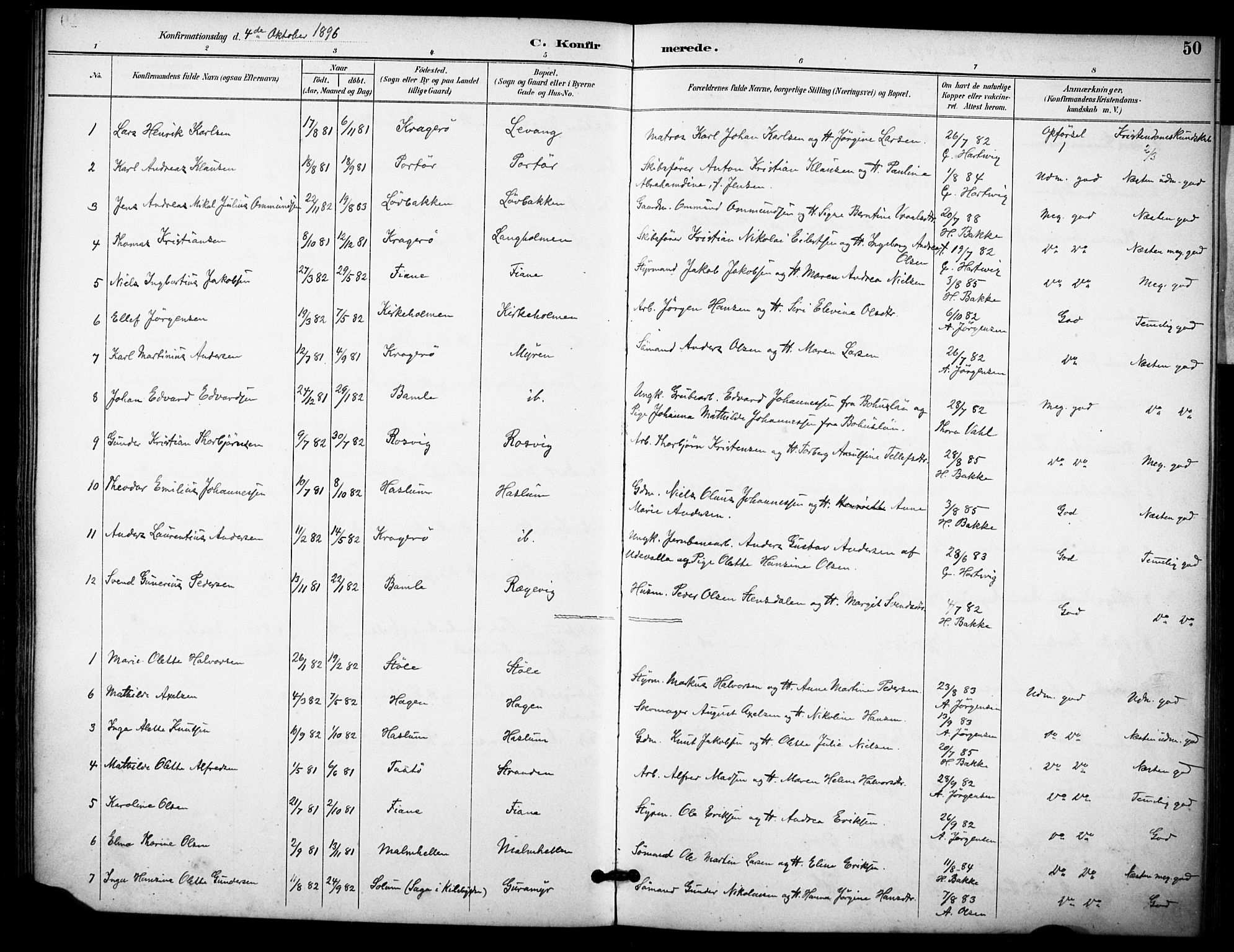 Skåtøy kirkebøker, AV/SAKO-A-304/F/Fb/L0001: Ministerialbok nr. II 1, 1892-1916, s. 50