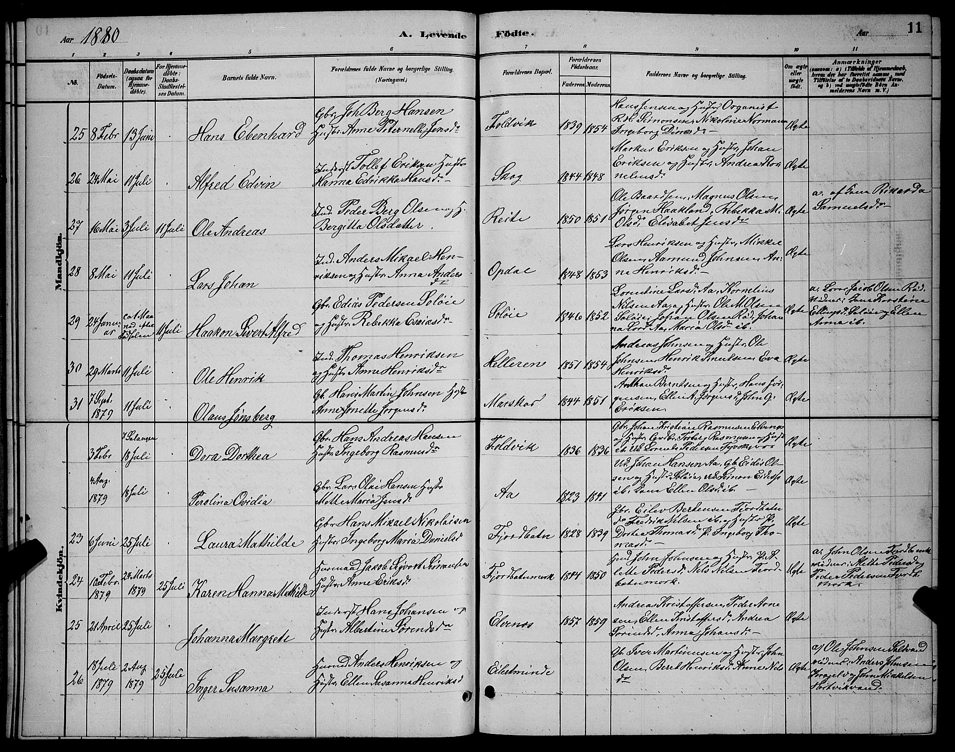 Ibestad sokneprestembete, AV/SATØ-S-0077/H/Ha/Hab/L0007klokker: Klokkerbok nr. 7, 1879-1889, s. 11