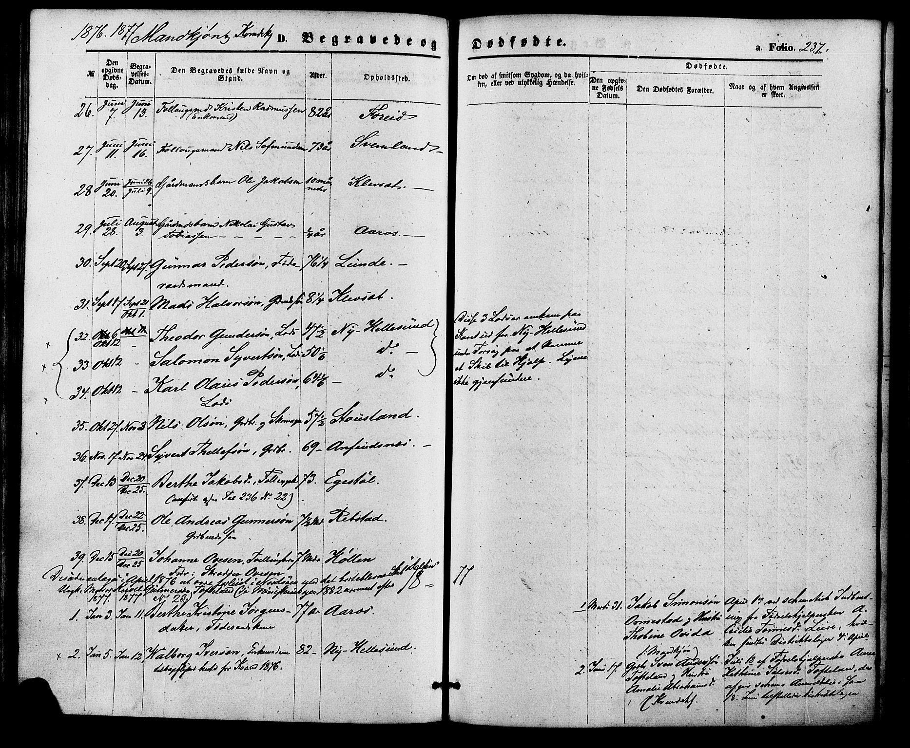 Søgne sokneprestkontor, SAK/1111-0037/F/Fa/Fab/L0011: Ministerialbok nr. A 11, 1869-1879, s. 237
