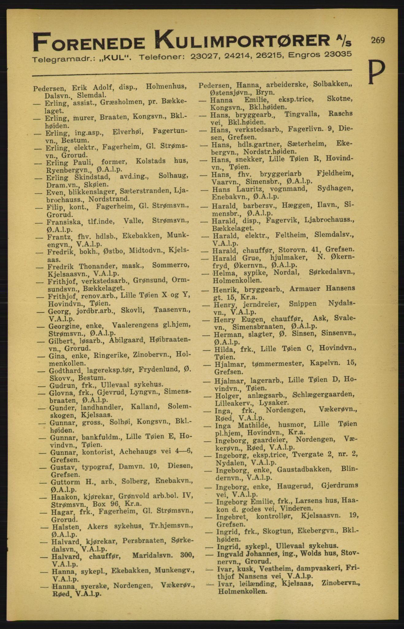 Aker adressebok/adressekalender, PUBL/001/A/003: Akers adressekalender, 1924-1925, s. 269