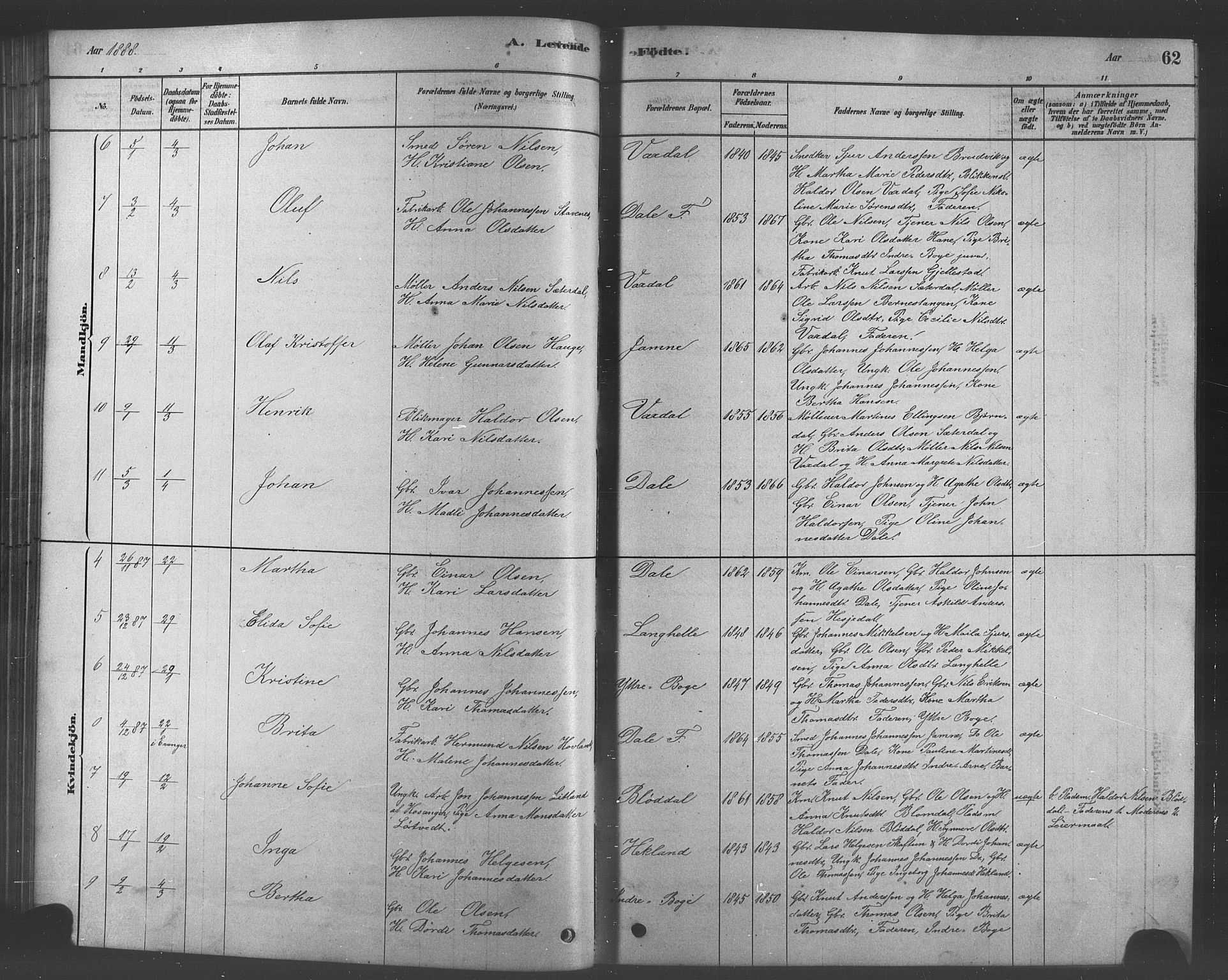 Bruvik Sokneprestembete, AV/SAB-A-74701/H/Hab: Klokkerbok nr. A 1, 1878-1907, s. 62