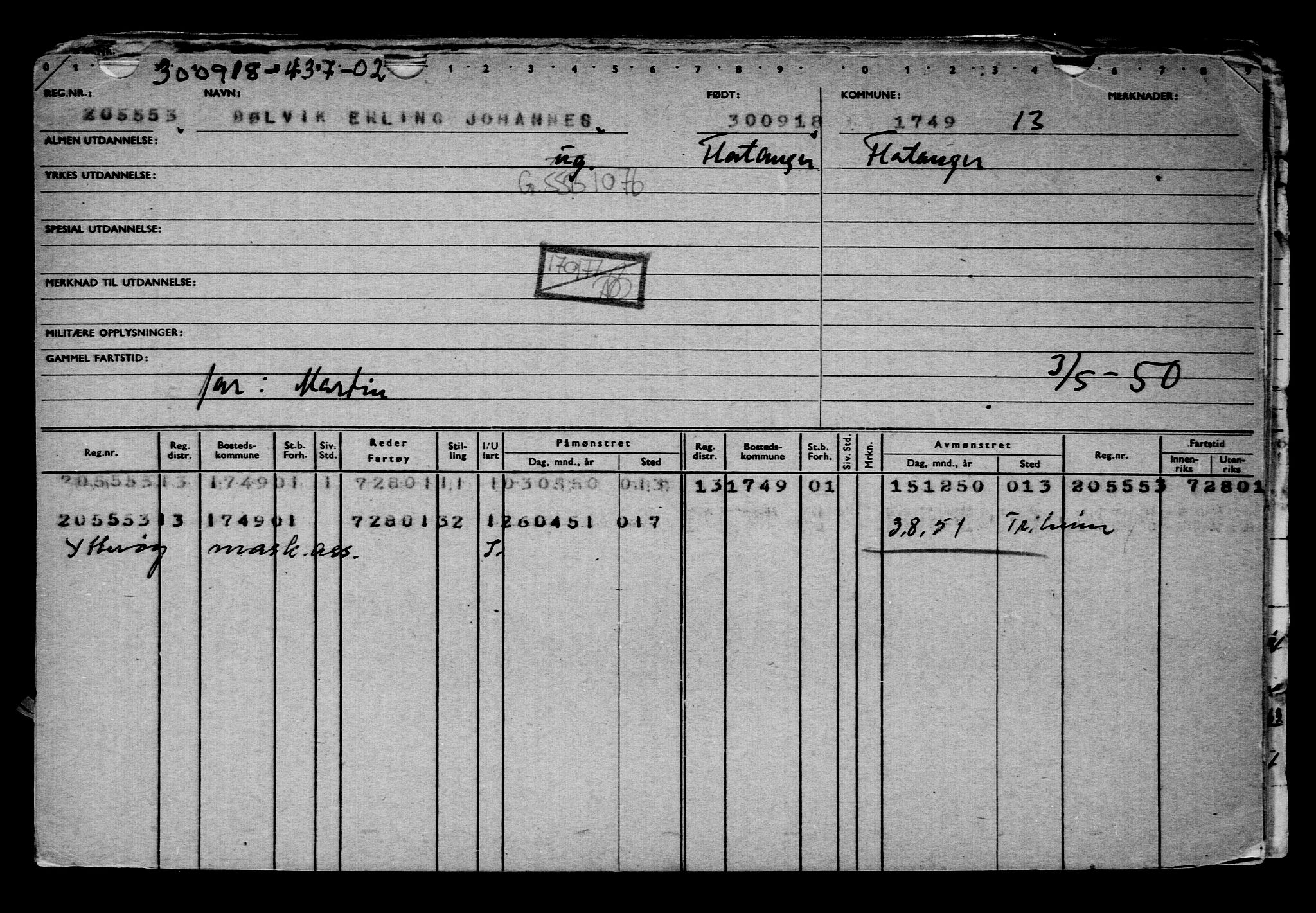 Direktoratet for sjømenn, RA/S-3545/G/Gb/L0162: Hovedkort, 1918, s. 712